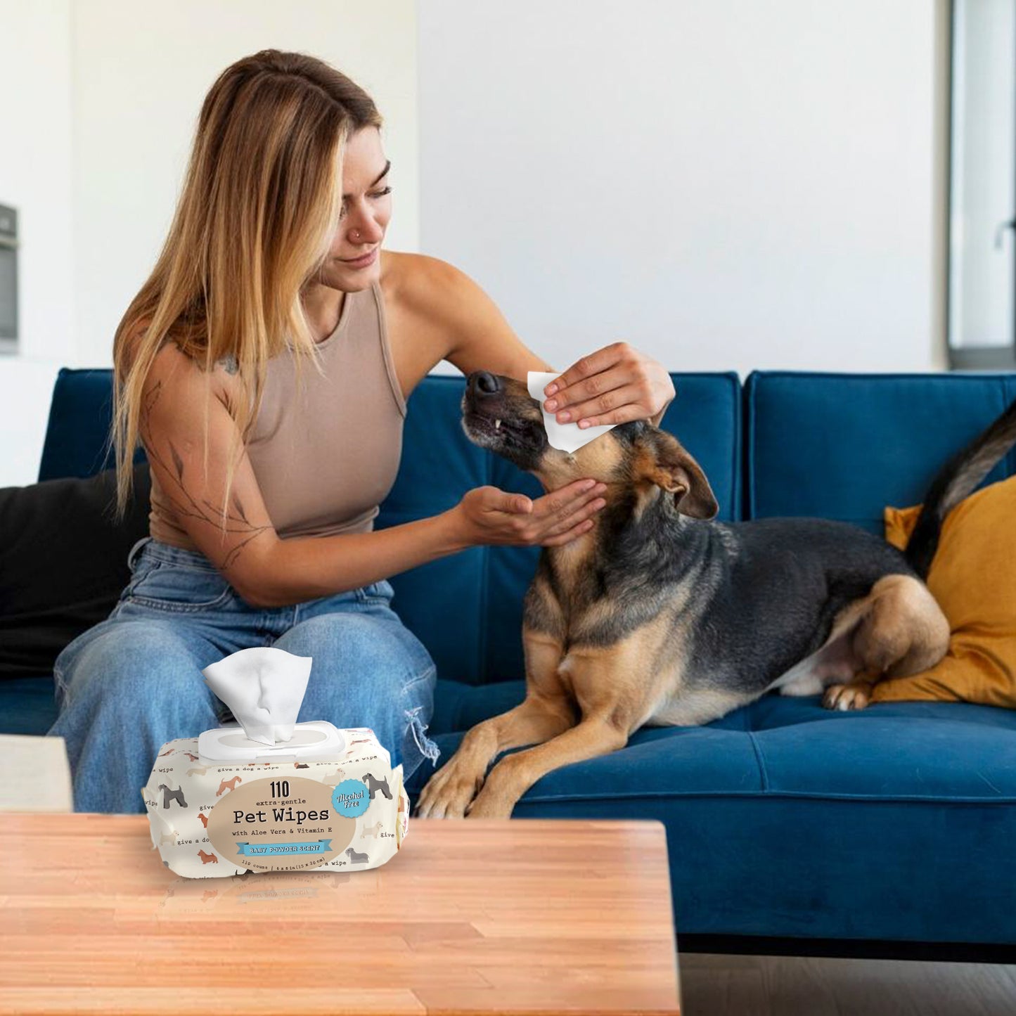 Precious Tails 110pc. Pet Wipes for Dogs, Dog Grooming Wipes, Puppy Wipes for Cleaning Deodorizing Paws, Butt, Body with Vitamin E and Aloe Baby Powder Scented