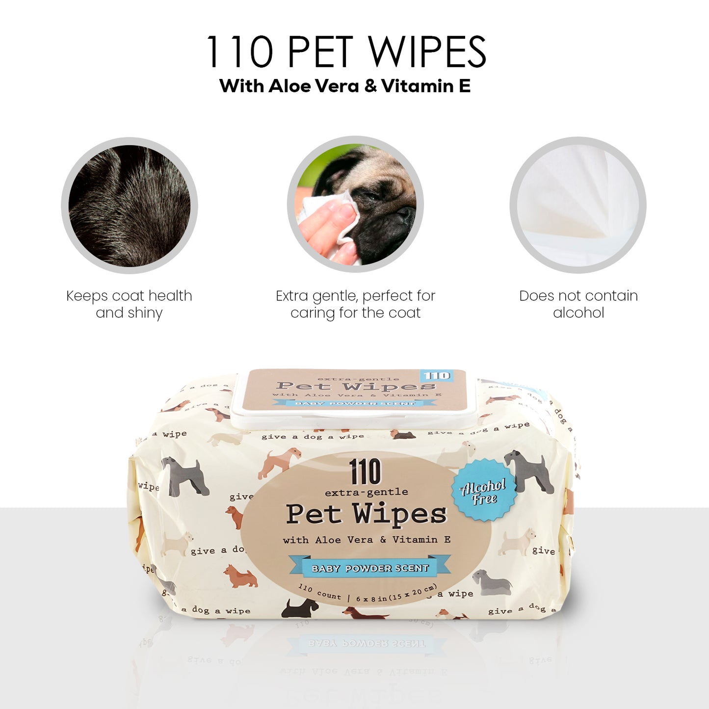 Precious Tails 110pc. Pet Wipes for Dogs, Dog Grooming Wipes, Puppy Wipes for Cleaning Deodorizing Paws, Butt, Body with Vitamin E and Aloe Baby Powder Scented