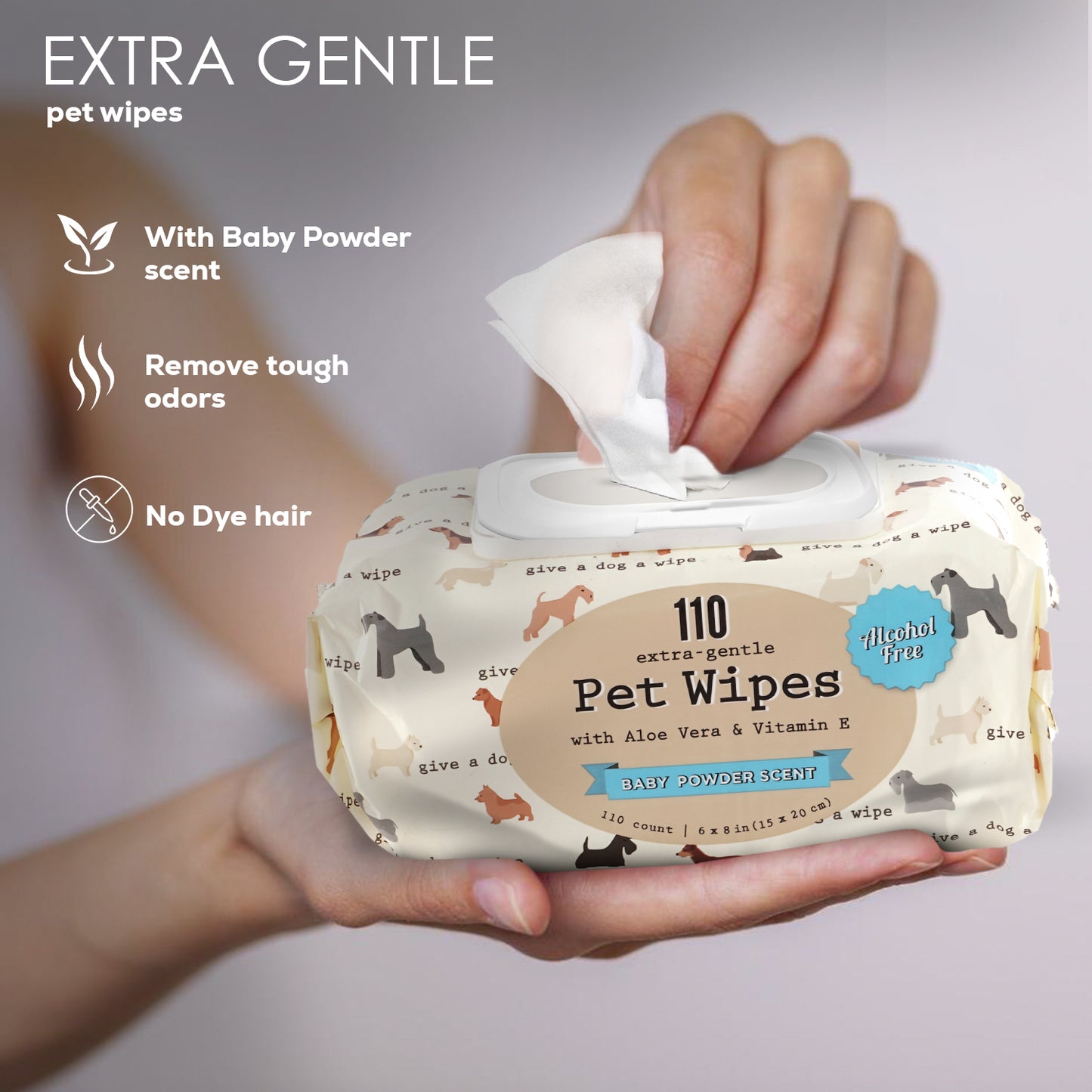 Precious Tails 110pc. Pet Wipes for Dogs, Dog Grooming Wipes, Puppy Wipes for Cleaning Deodorizing Paws, Butt, Body with Vitamin E and Aloe Baby Powder Scented