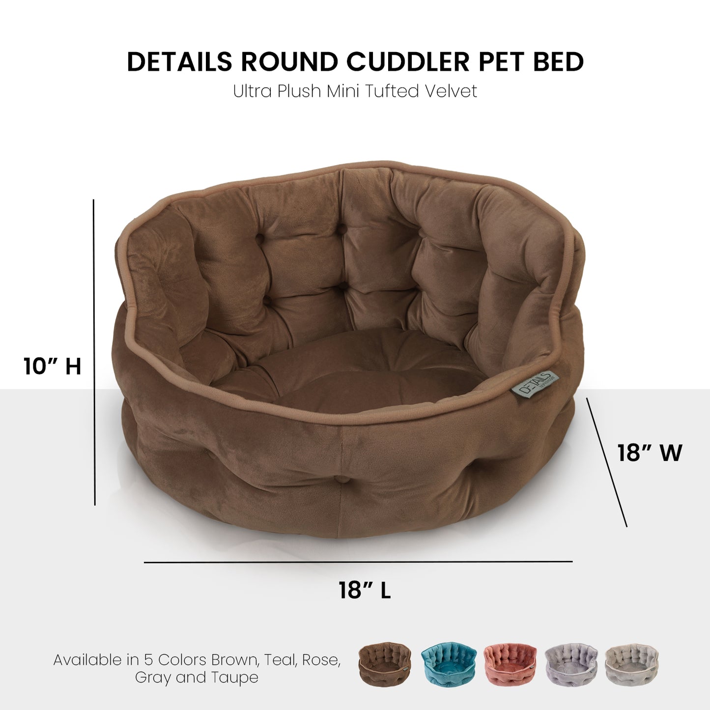 Details Round Cuddler Pet Bed, Dog Bed for Small Dogs and Cats, Ultra Plush Mini Tufted Velvet