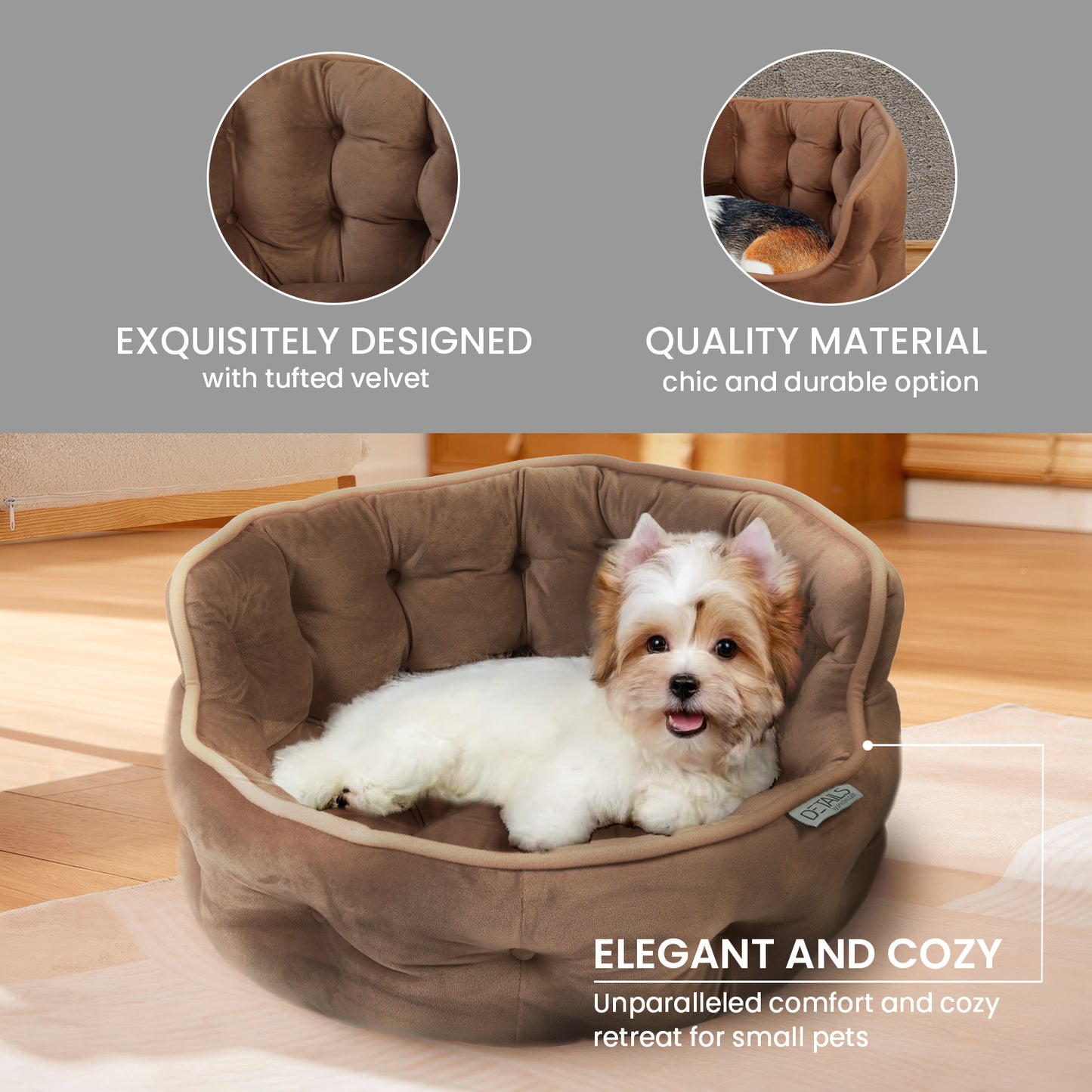 Details Round Cuddler Pet Bed, Dog Bed for Small Dogs and Cats, Ultra Plush Mini Tufted Velvet