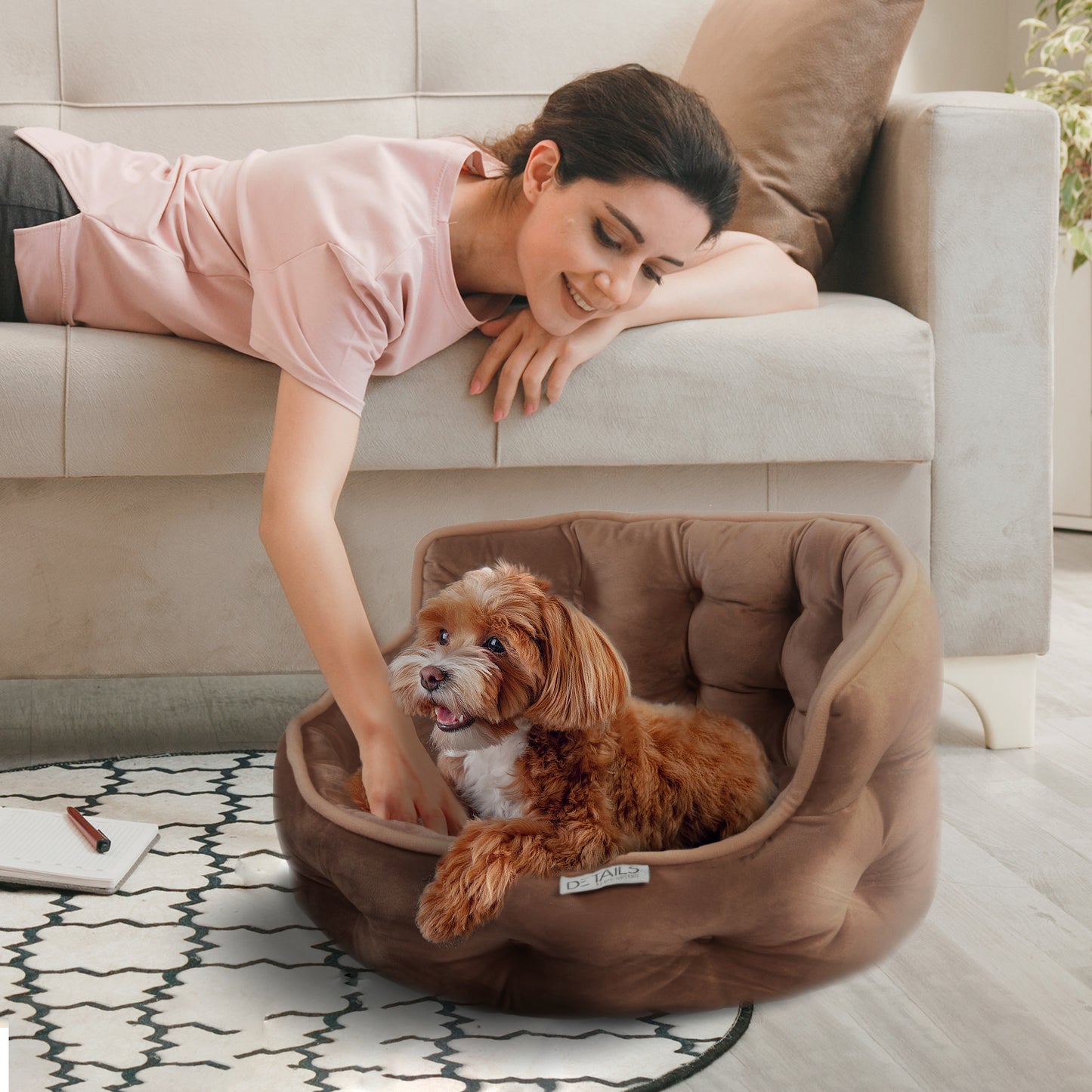 Details Round Cuddler Pet Bed, Dog Bed for Small Dogs and Cats, Ultra Plush Mini Tufted Velvet