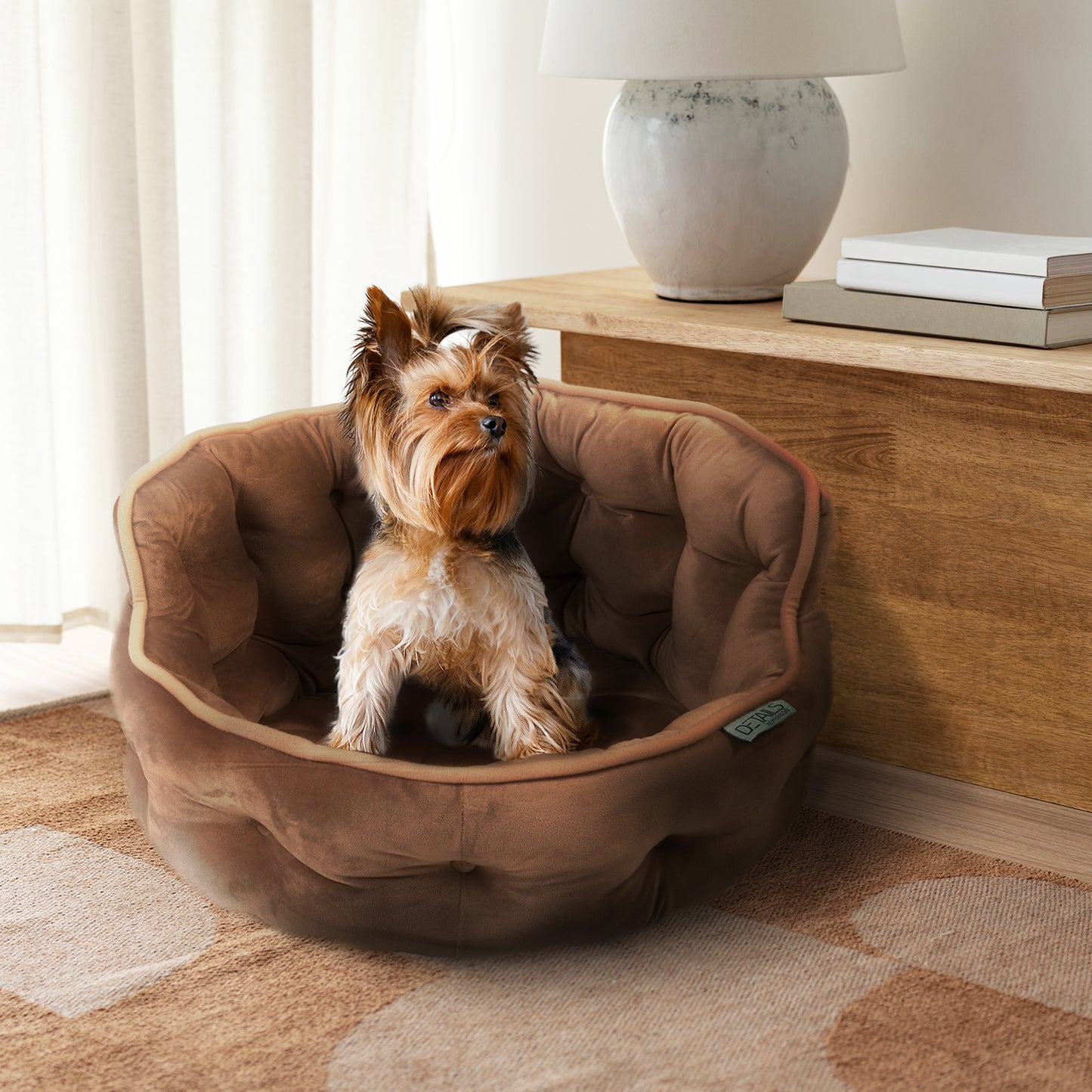 Details Round Cuddler Pet Bed, Dog Bed for Small Dogs and Cats, Ultra Plush Mini Tufted Velvet