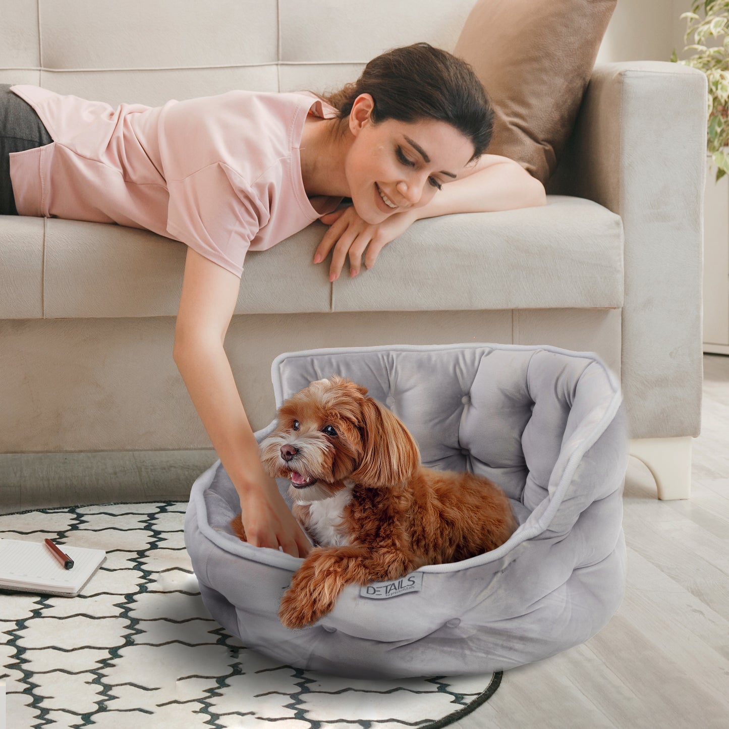Details Round Cuddler Pet Bed, Dog Bed for Small Dogs and Cats, Ultra Plush Mini Tufted Velvet