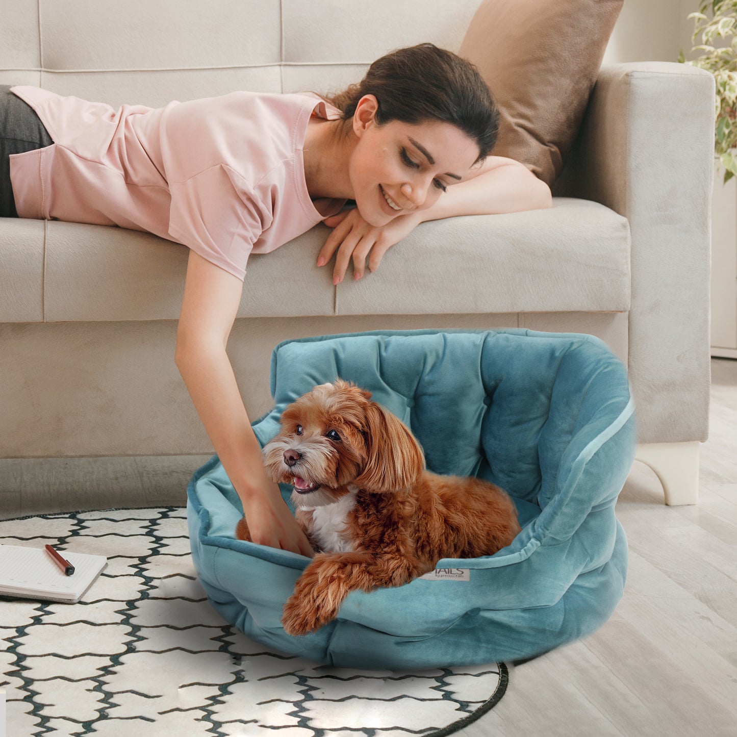 Details Round Cuddler Pet Bed, Dog Bed for Small Dogs and Cats, Ultra Plush Mini Tufted Velvet