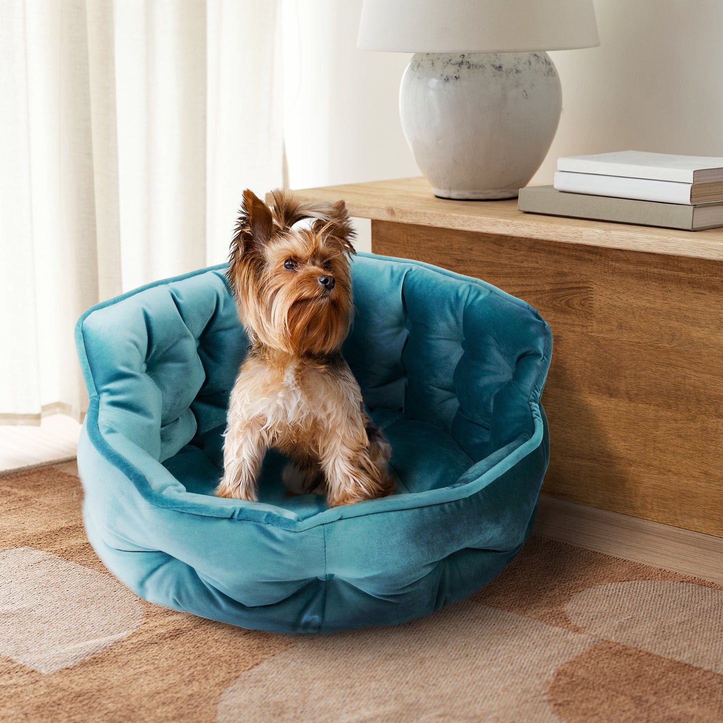 Details Round Cuddler Pet Bed, Dog Bed for Small Dogs and Cats, Ultra Plush Mini Tufted Velvet