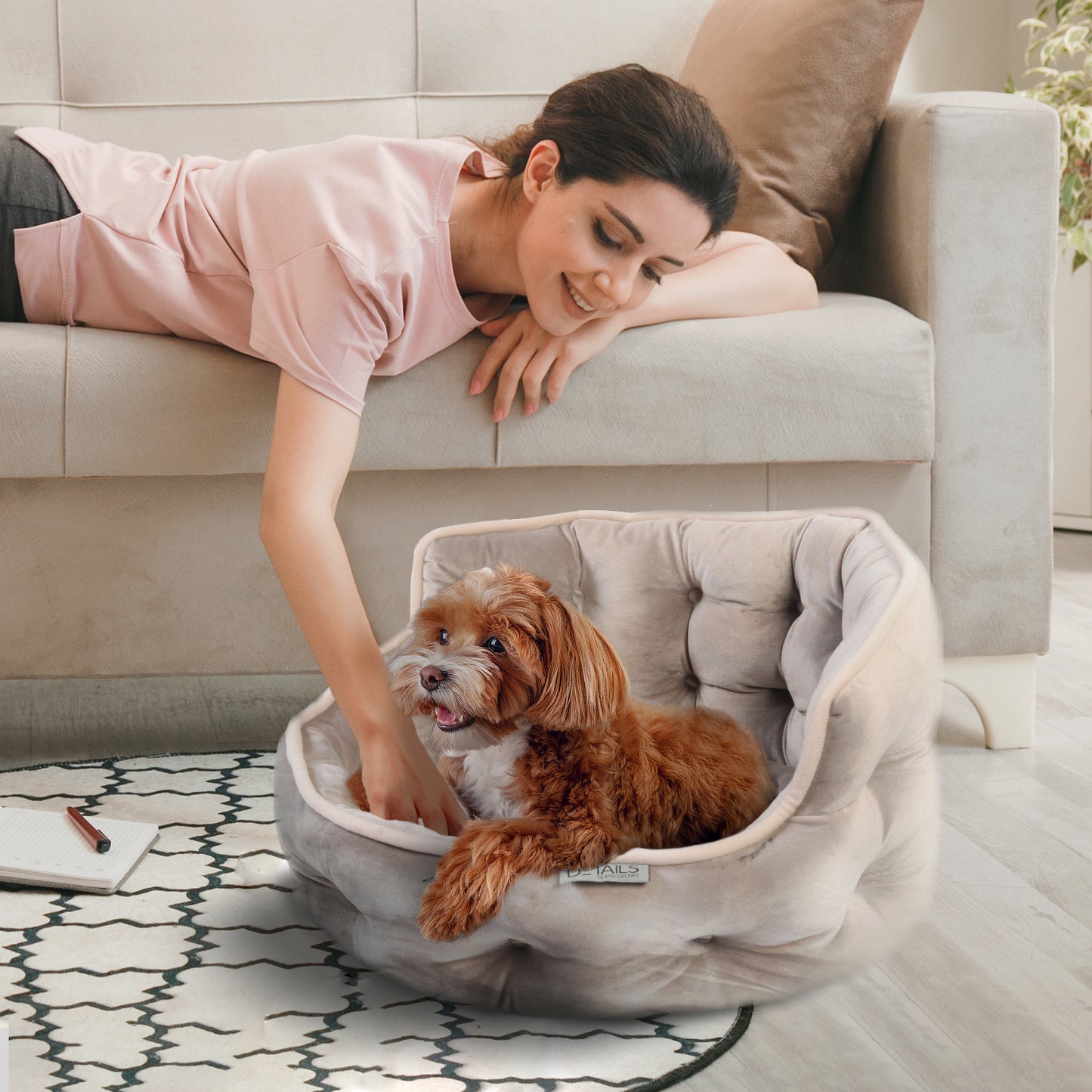 Details Round Cuddler Pet Bed, Dog Bed for Small Dogs and Cats, Ultra Plush Mini Tufted Velvet