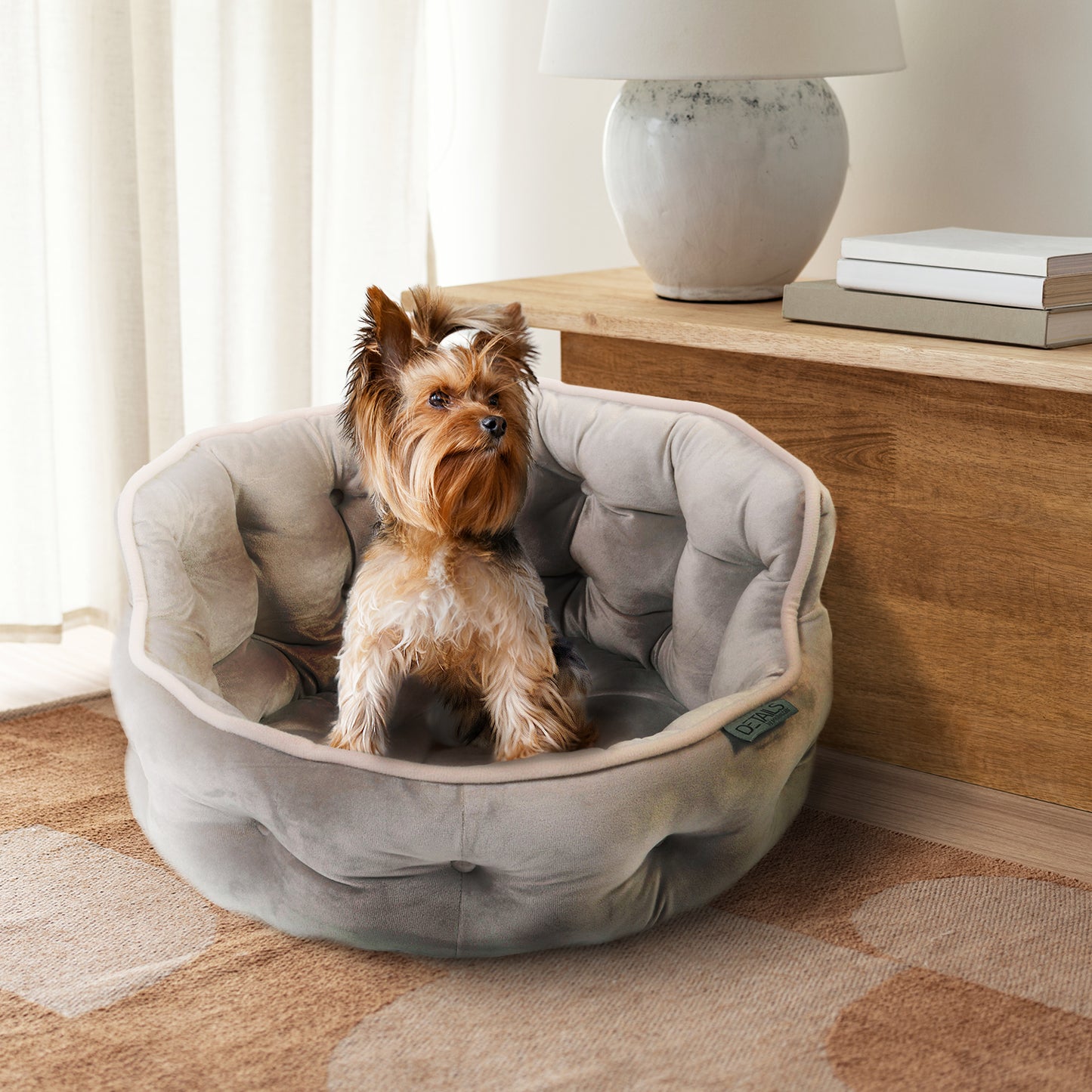 Details Round Cuddler Pet Bed, Dog Bed for Small Dogs and Cats, Ultra Plush Mini Tufted Velvet