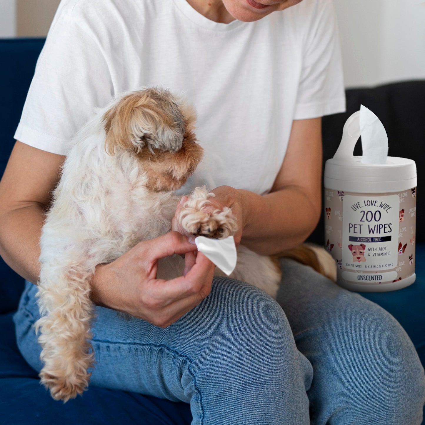 Precious Tails 200pc. Pet Wipes for Dogs, Dog Grooming Wipes, Puppy Wipes for Cleaning Deodorizing Paws, Butt, Body, Live Love Wipe in Canister with Aloe and Vitamin E