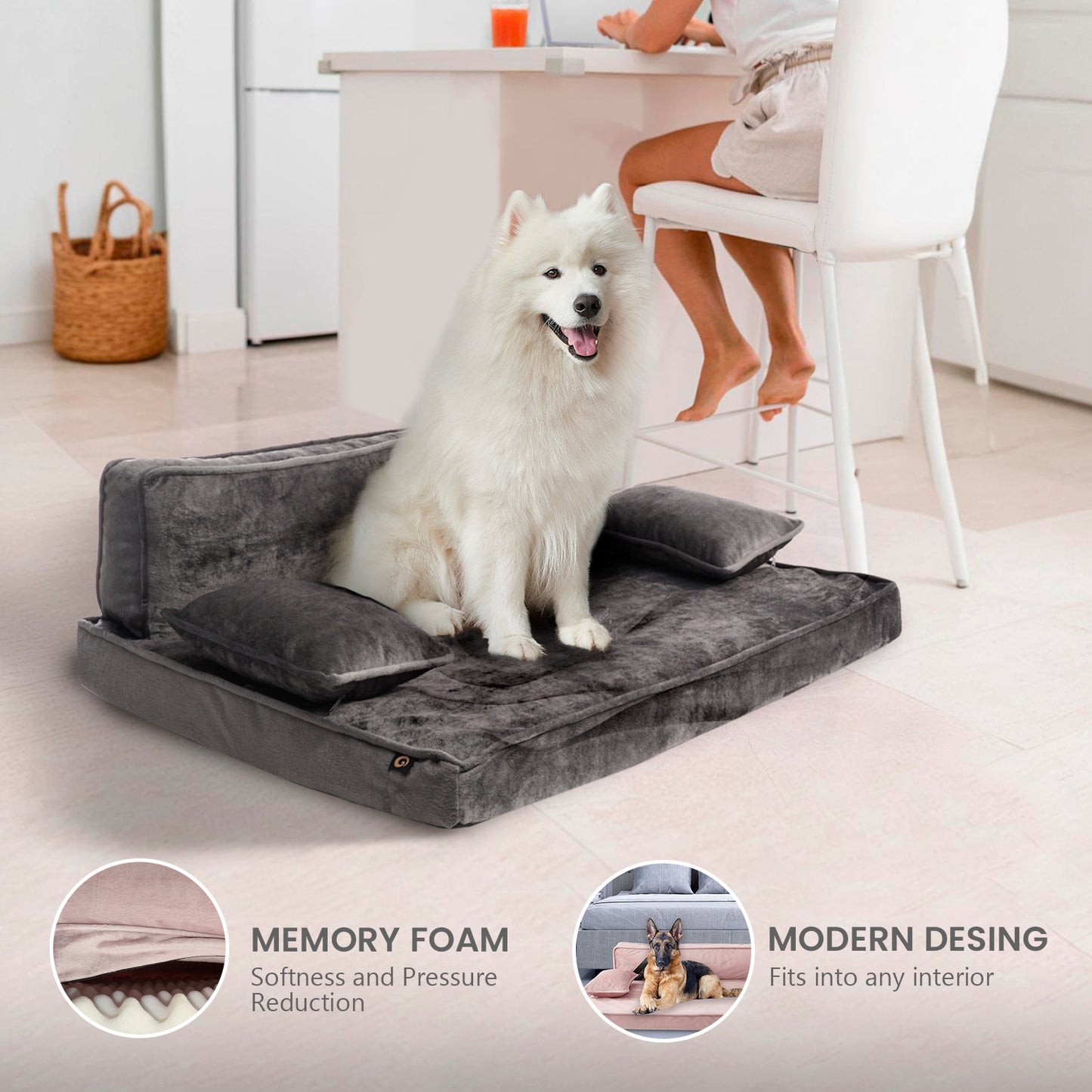 Precious Tails Orthopedic Pet Bed - Stylish Beds for Cats and Dogs,  Modern Sofa Couch for Small-Medium Dog
