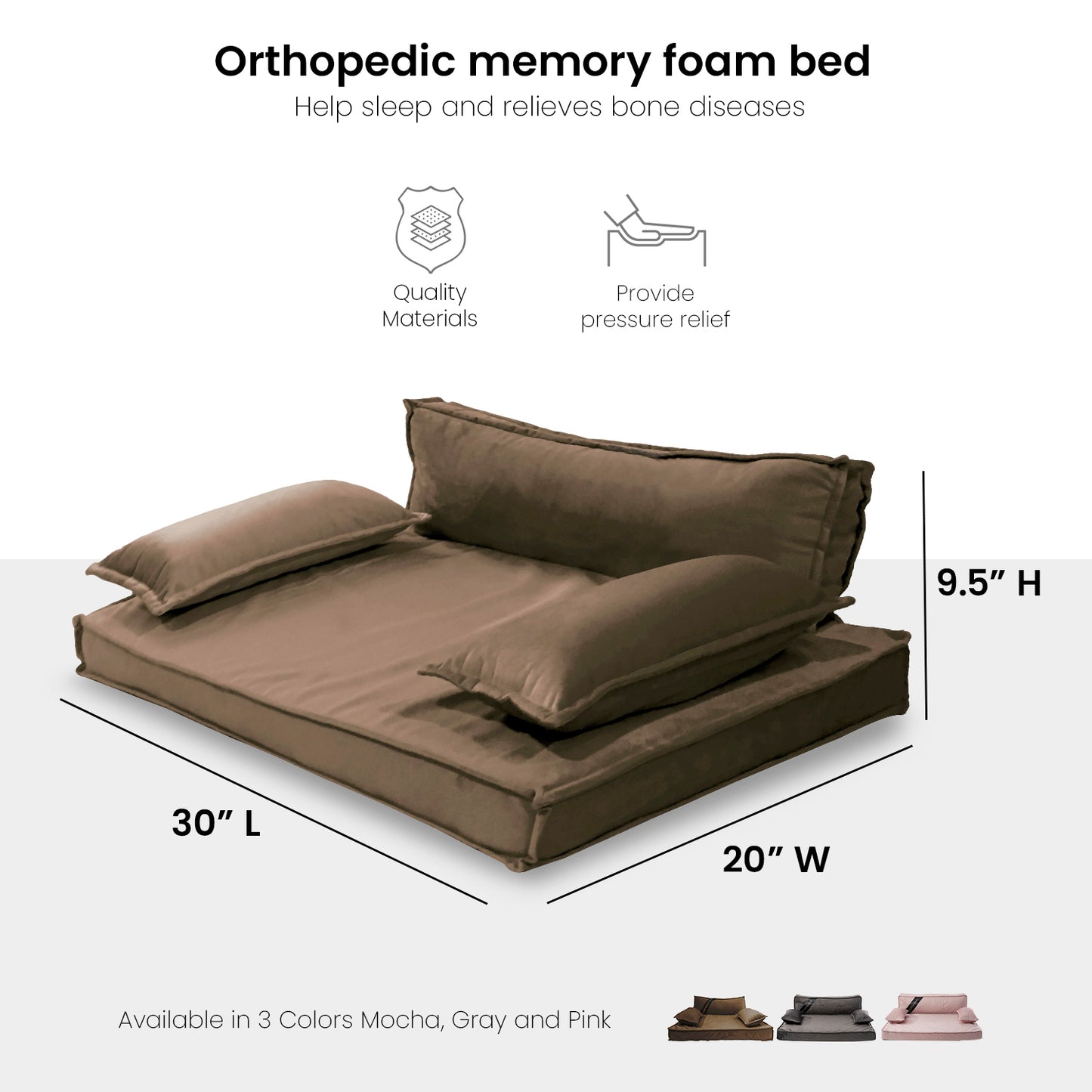 Precious Tails Orthopedic Pet Bed - Stylish Beds for Cats and Dogs,  Modern Sofa Couch for Small-Medium Dog