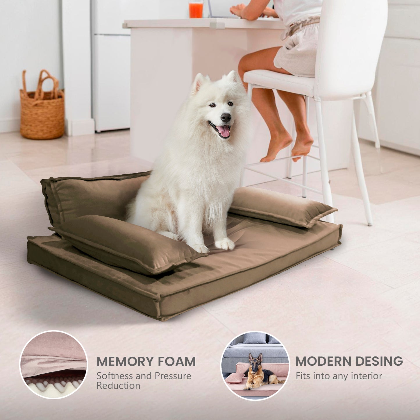 Precious Tails Orthopedic Pet Bed - Stylish Beds for Cats and Dogs,  Modern Sofa Couch for Small-Medium Dog