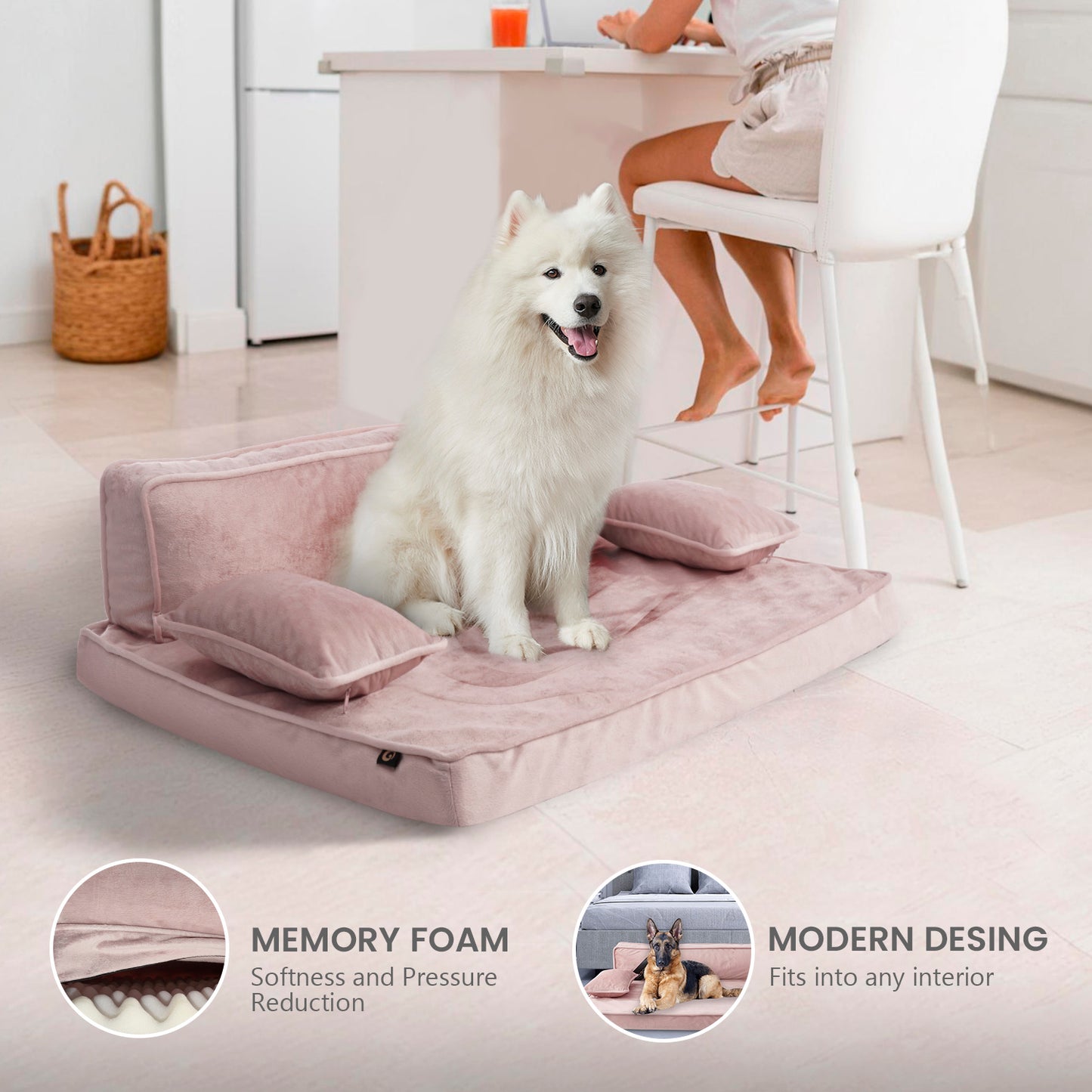 Precious Tails Orthopedic Pet Bed - Stylish Beds for Cats and Dogs,  Modern Sofa Couch for Small-Medium Dog