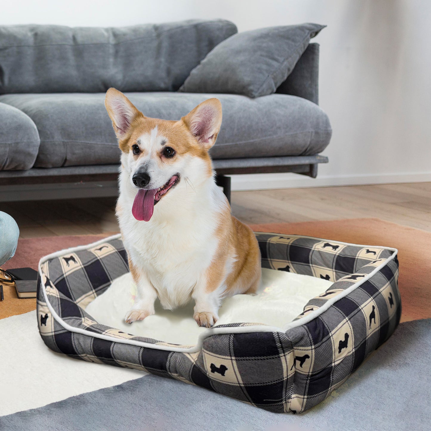 Details Microsuede Pet Bed, Dog Beds for Small Dogs and Cats, Black