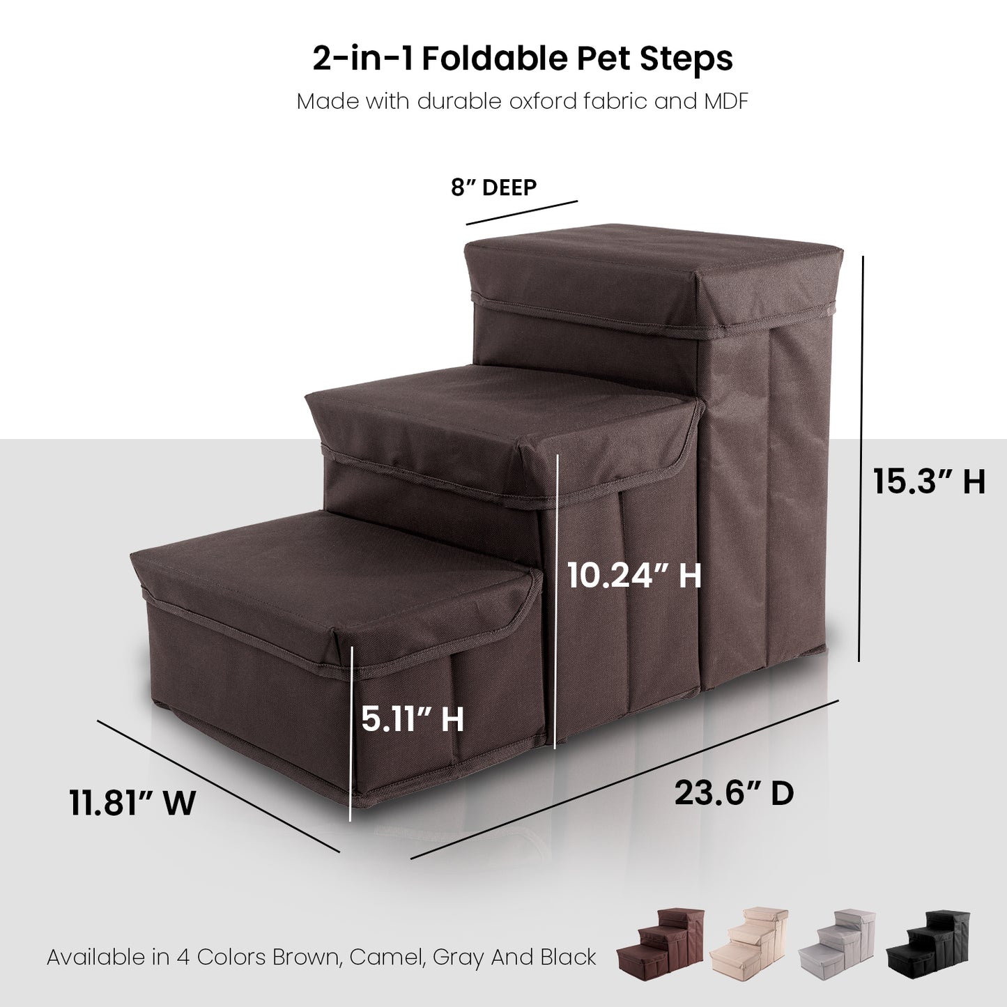 Home Base Dog Steps, Pet Stairs for Couch and Bed, Ramp for Cats and Dogs, Padded 3- Step Design, Collapsible and Foldable Storage