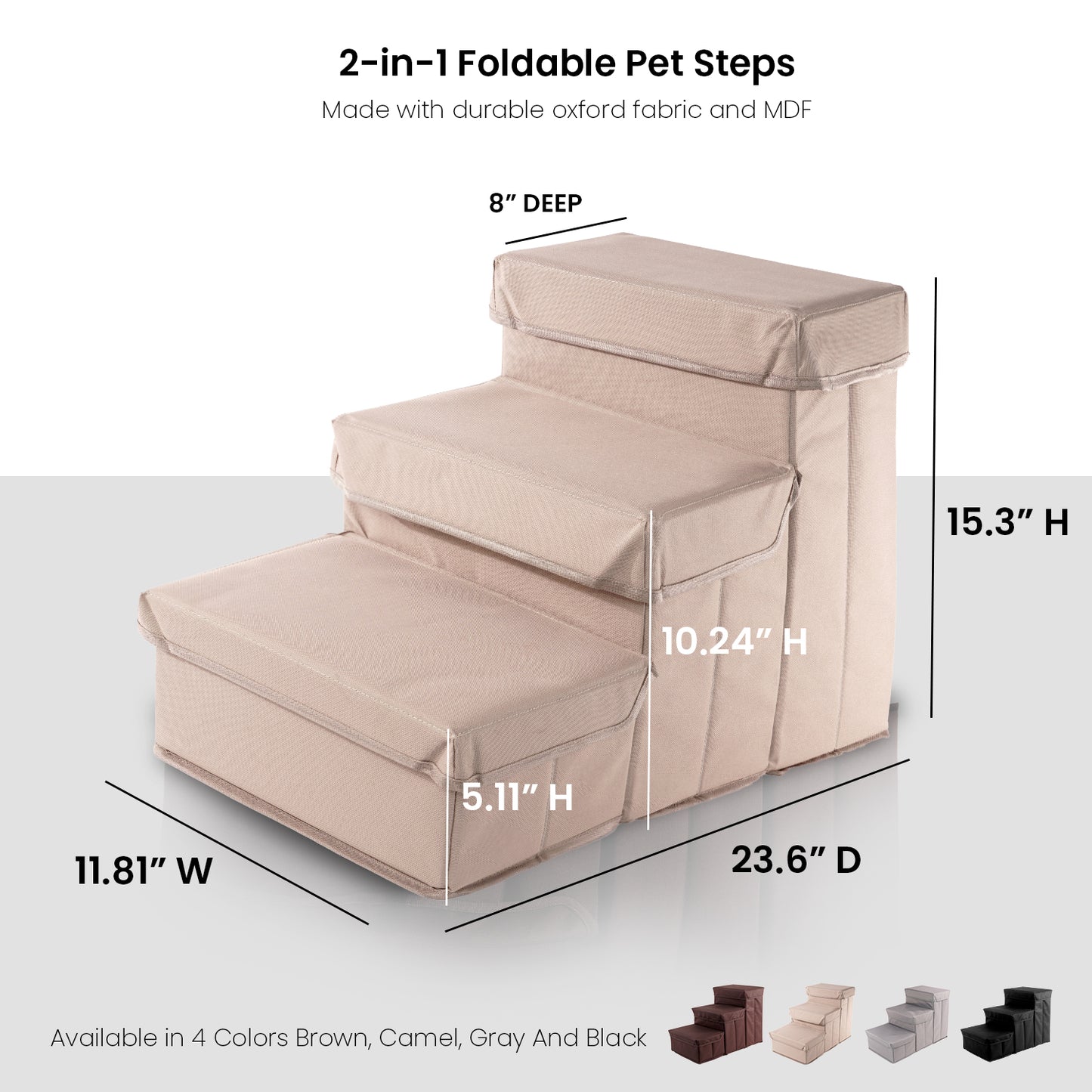 Home Base Dog Steps, Pet Stairs for Couch and Bed, Ramp for Cats and Dogs, Padded 3- Step Design, Collapsible and Foldable Storage