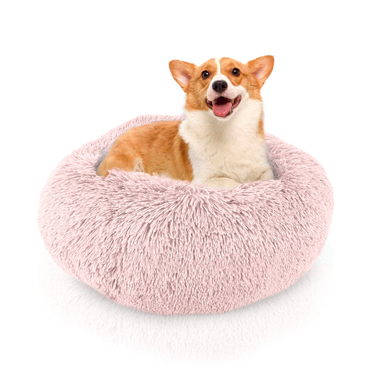 Details Calming Dog and Cat Bed, Soft Round Donut Bed for Pets, Super Lux, Shaggy Fur Cushion Beds