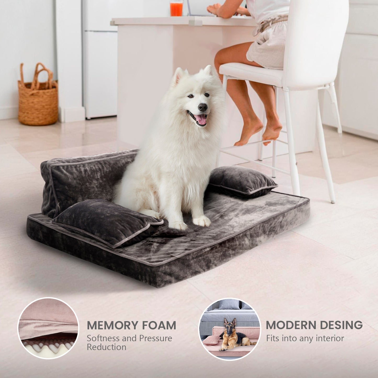 Precious Tails Orthopedic Pet Bed - Stylish Beds for Cats and Dogs,  Modern Sofa Couch for Small-Medium Dog