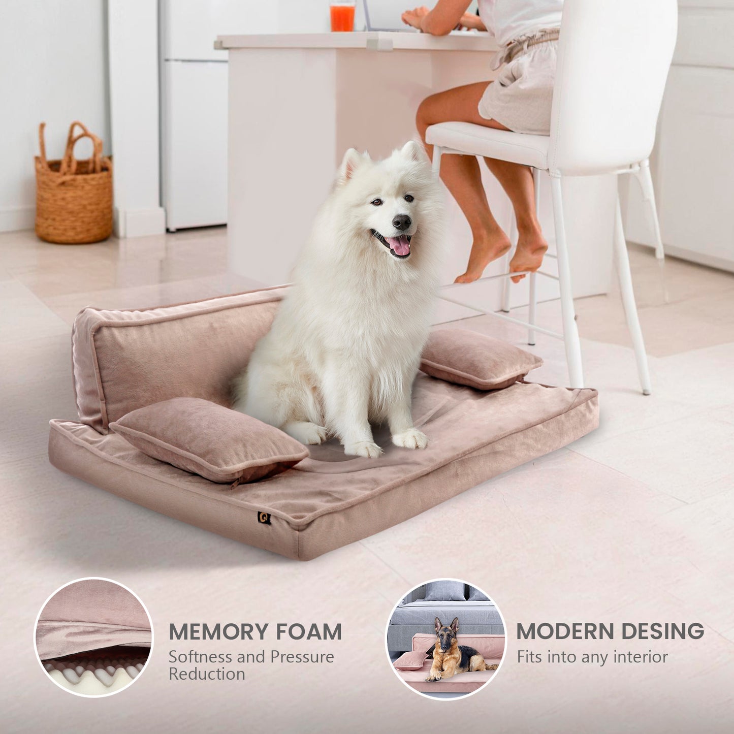 Precious Tails Orthopedic Pet Bed - Stylish Beds for Cats and Dogs,  Modern Sofa Couch for Small-Medium Dog