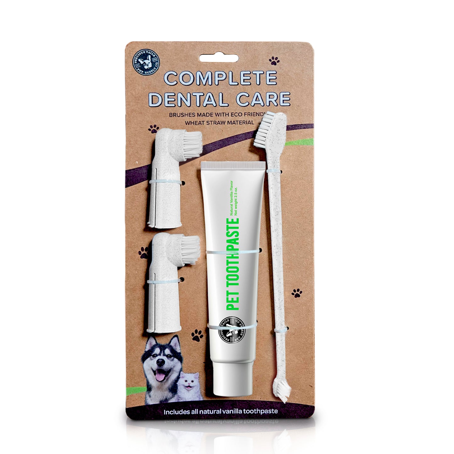 P.T. Supply Co. Eco-Friendly Pet Dental Care Kit, Toothbrush and Toothpaste Made with Sustainable Wheat Straw Material for Dogs and Cats