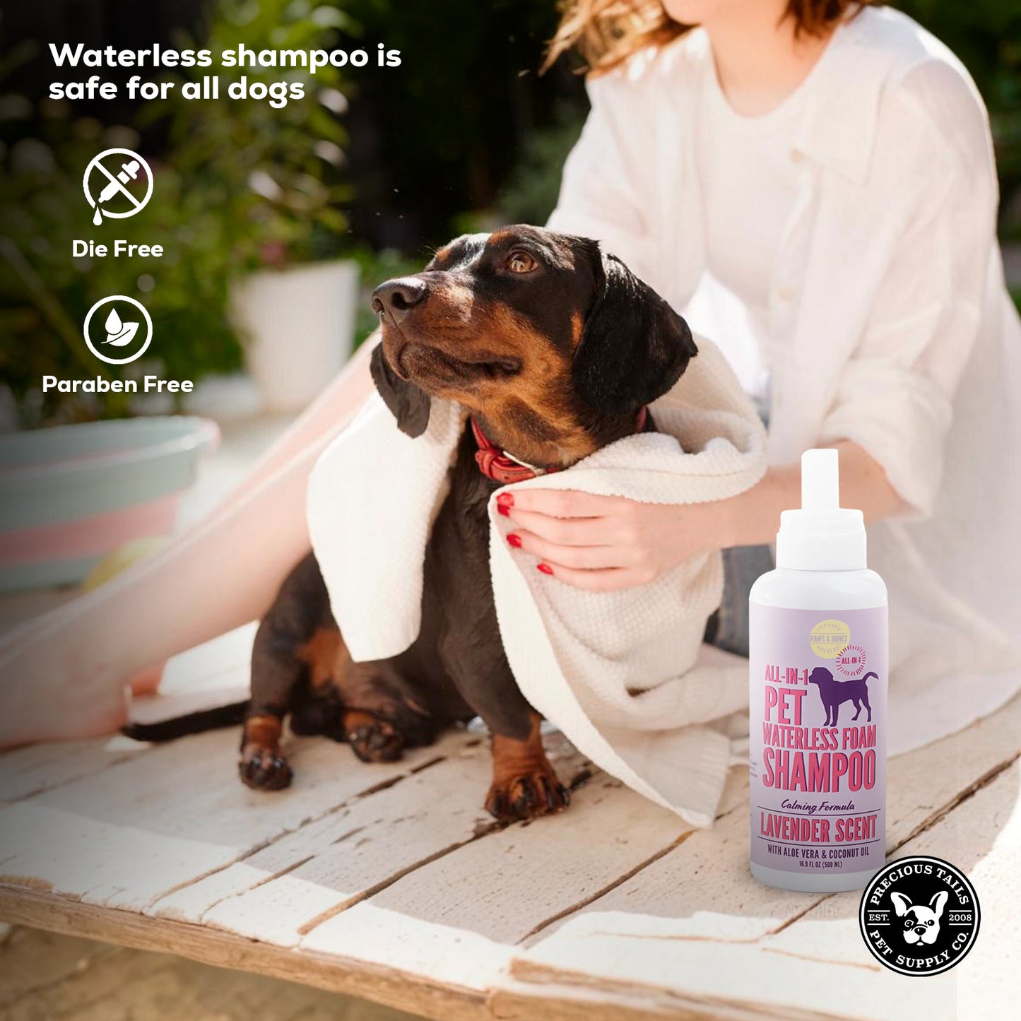 Precious Tails 2-in-1 Calming Waterless Foam Shampoo Cleanser for Pet Grooming, Cleanse, Moisturizes, Detangles, Rinse Free