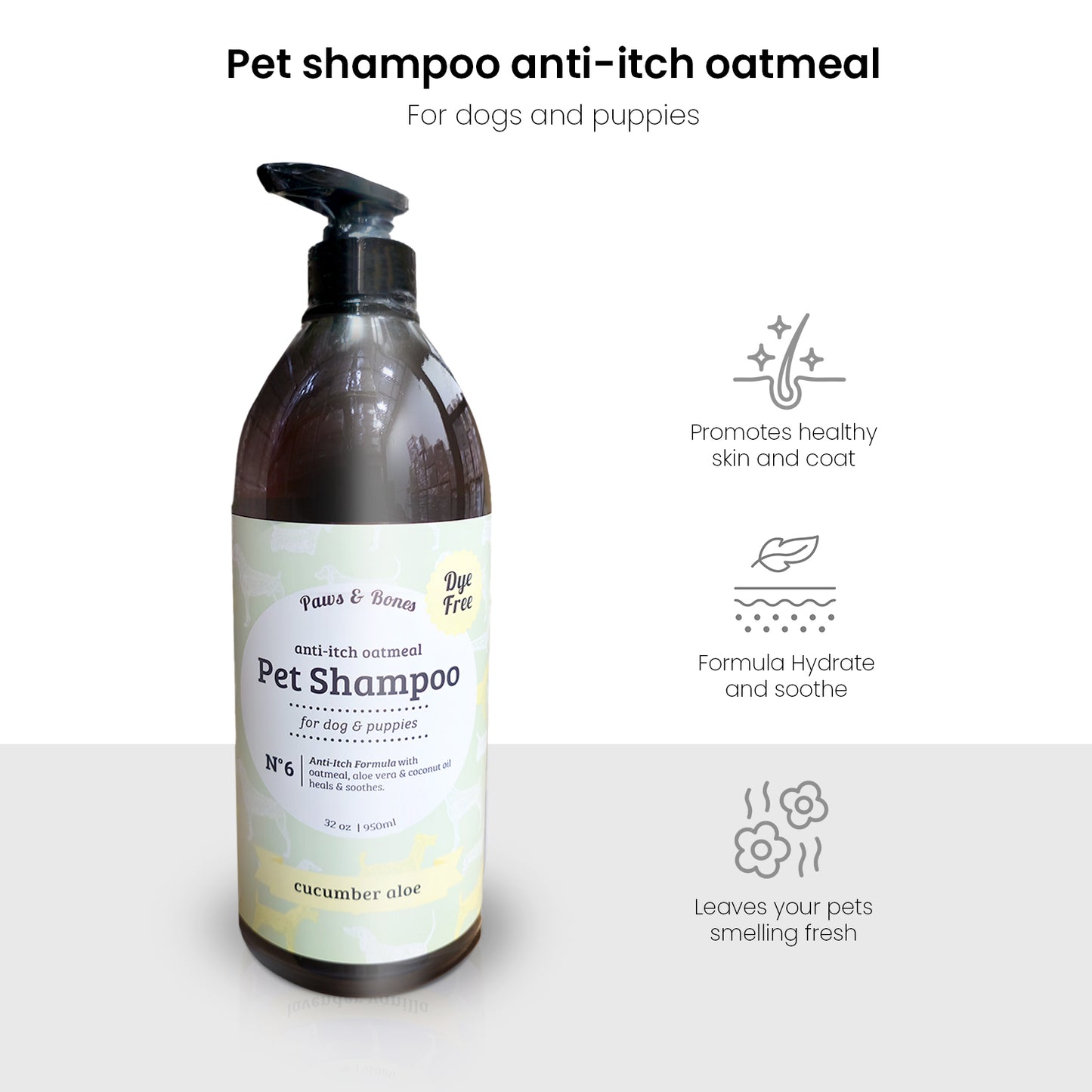 Paws & Bones Anti-Itch Oatmeal Pet Shampoo for Dogs & Puppies – Dye-Free, Soothing & Moisturizing Formula