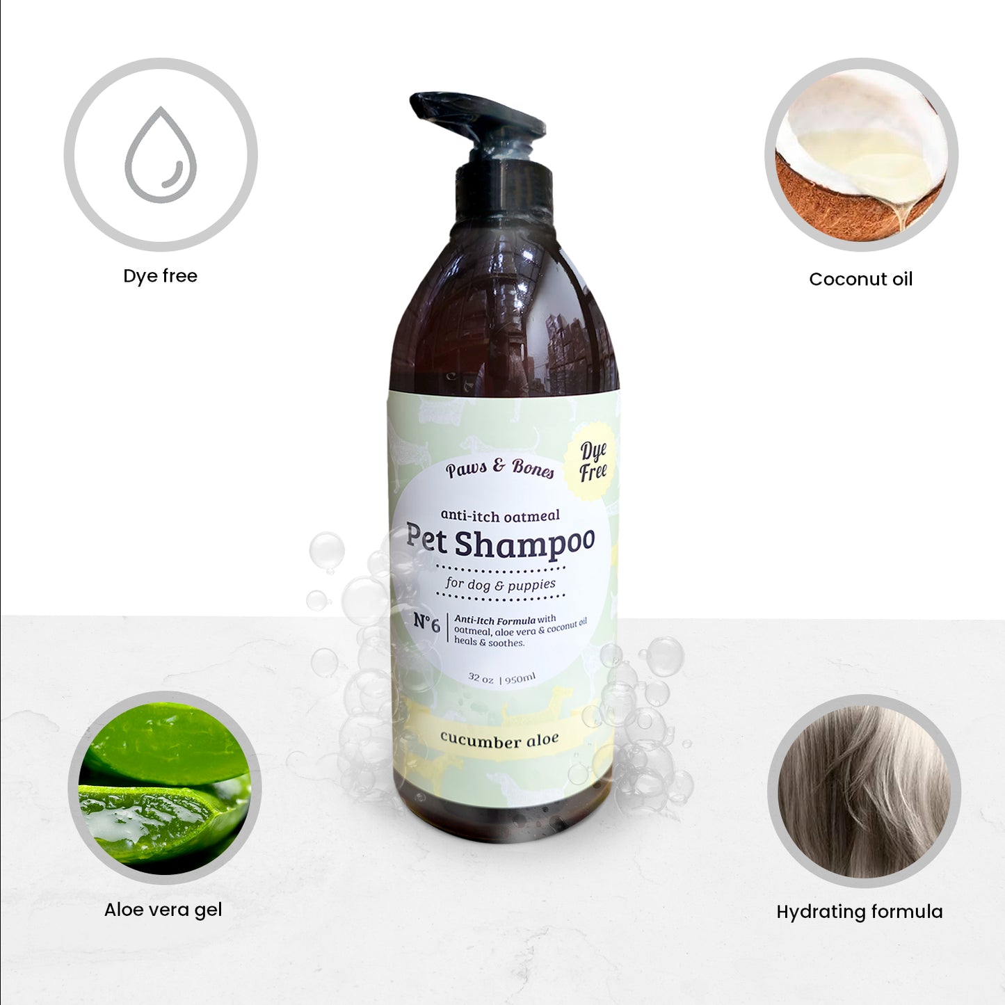 Paws & Bones Anti-Itch Oatmeal Pet Shampoo for Dogs & Puppies – Dye-Free, Soothing & Moisturizing Formula
