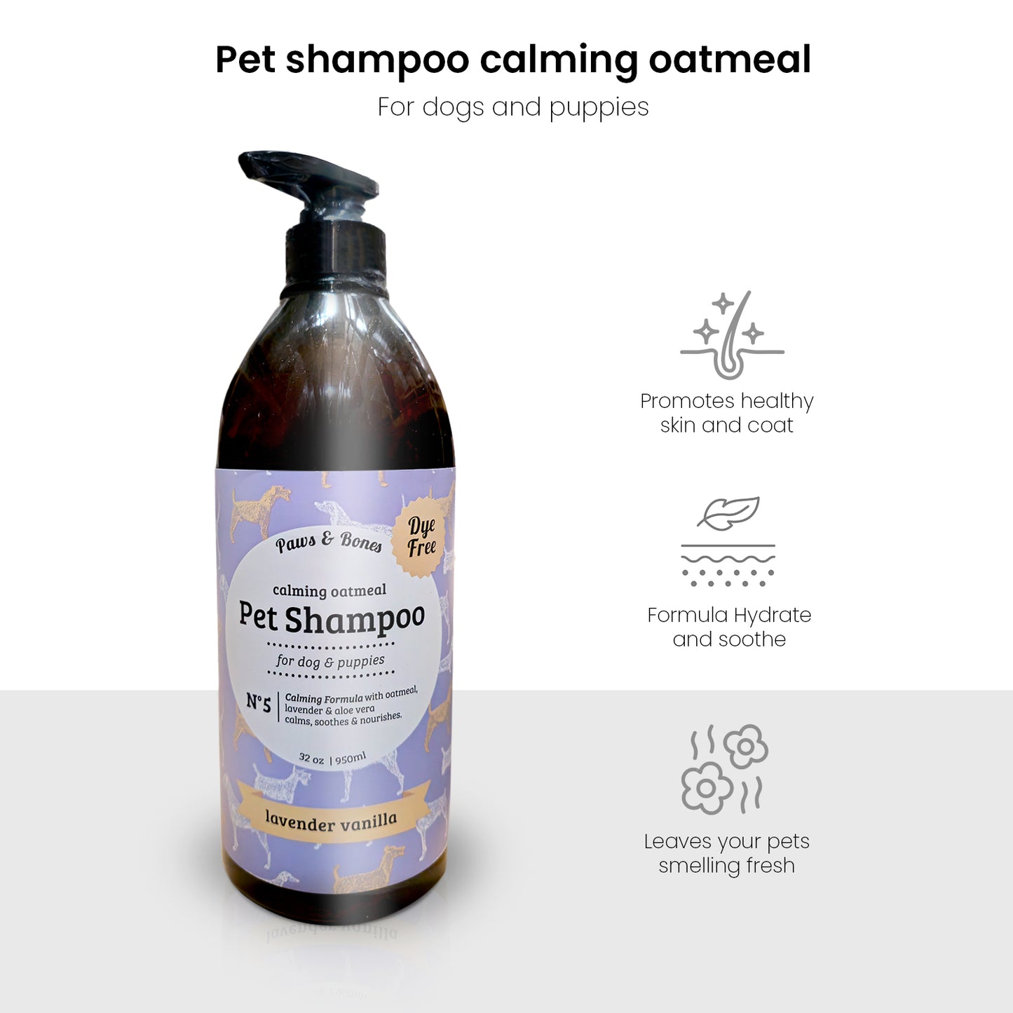 Paws & Bones Anti-Itch Oatmeal Pet Shampoo for Dogs & Puppies – Dye-Free, Soothing & Moisturizing Formula