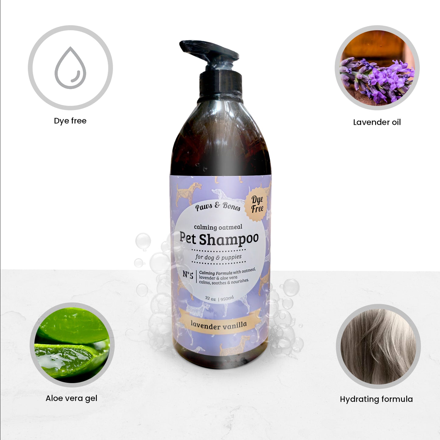 Paws & Bones Anti-Itch Oatmeal Pet Shampoo for Dogs & Puppies – Dye-Free, Soothing & Moisturizing Formula