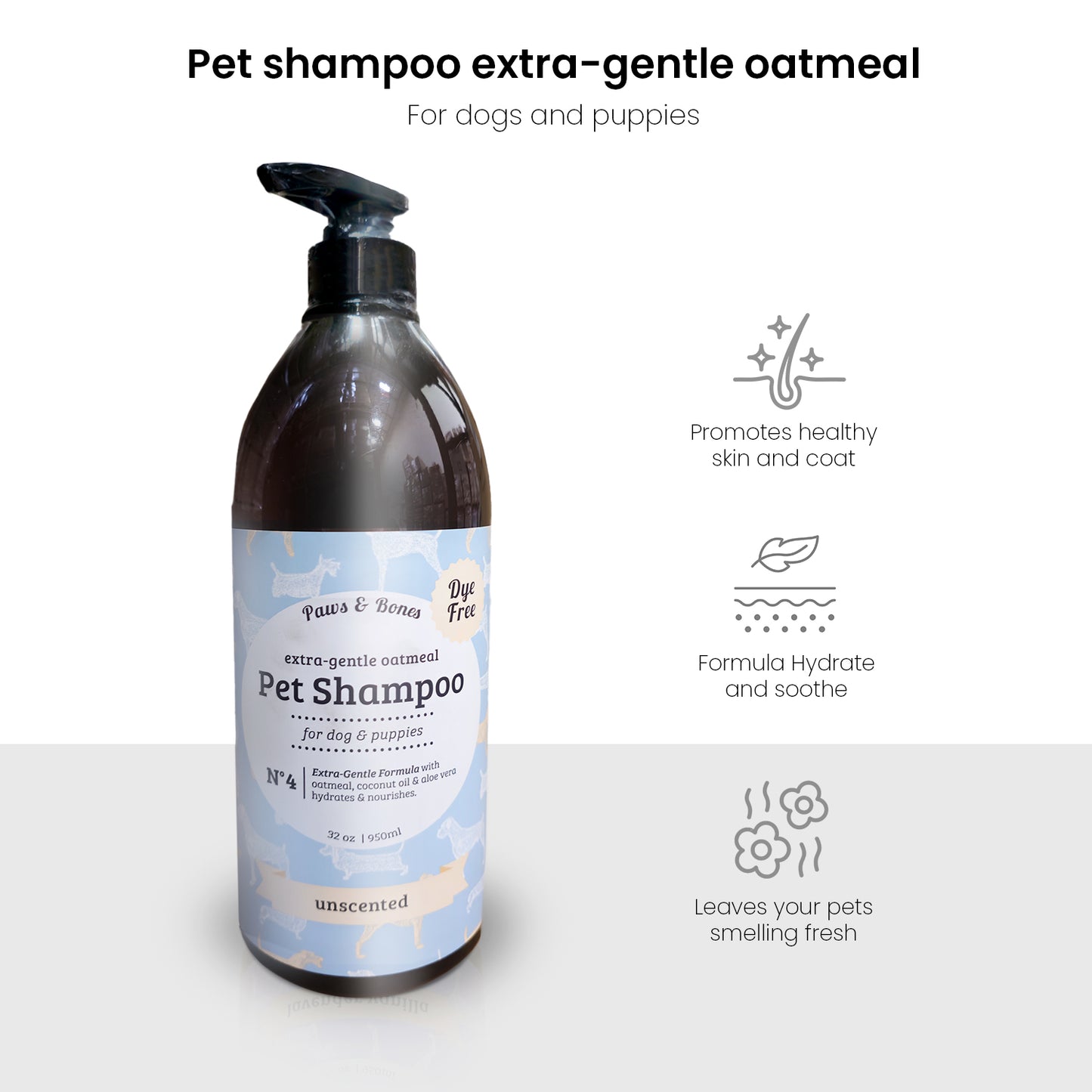 Paws & Bones Anti-Itch Oatmeal Pet Shampoo for Dogs & Puppies – Dye-Free, Soothing & Moisturizing Formula
