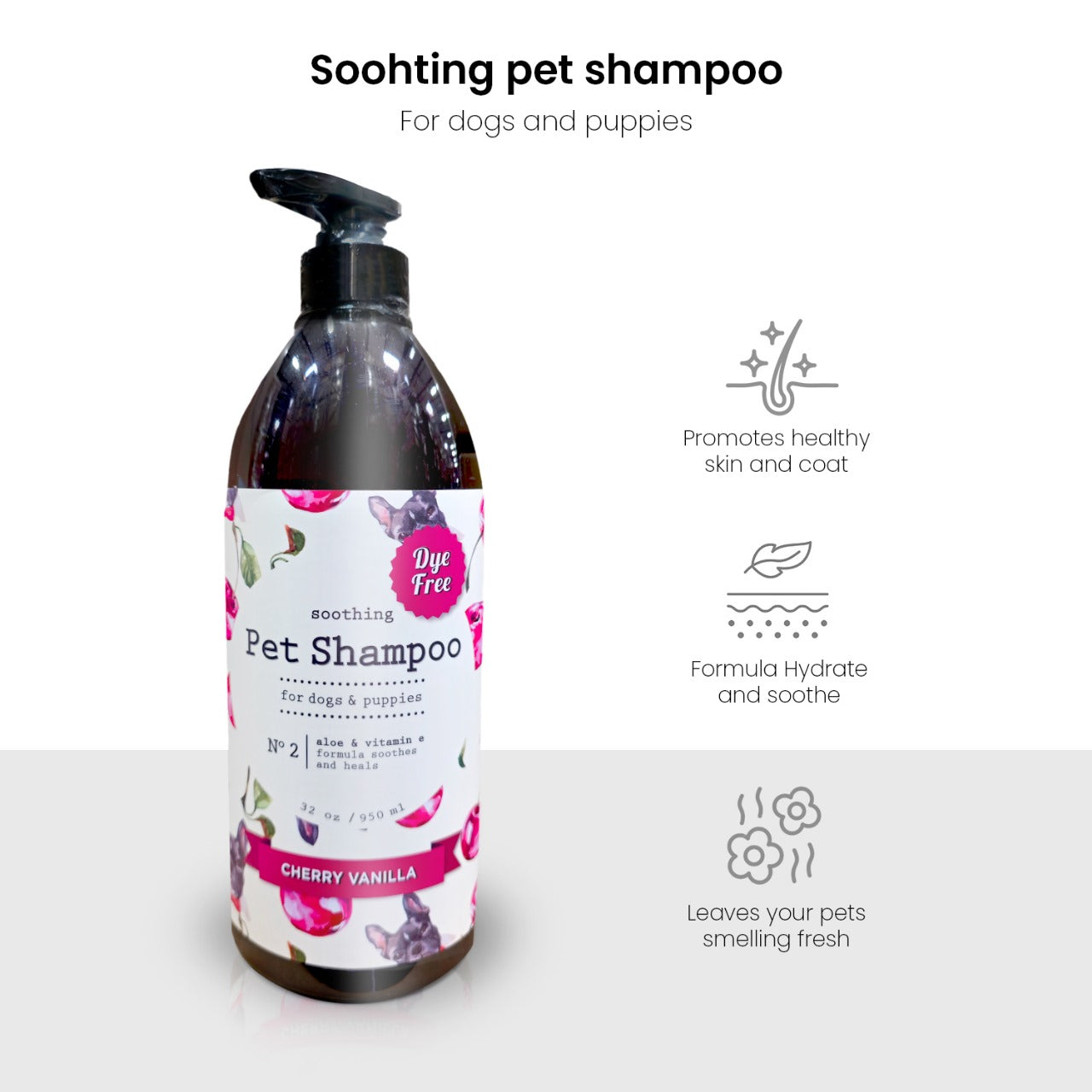P.T. Supply Co. Soothing Pet Shampoo for Dogs & Puppies – Cherry Vanilla Scent, Aloe & Vitamin E, Gentle & Moisturizing Formula