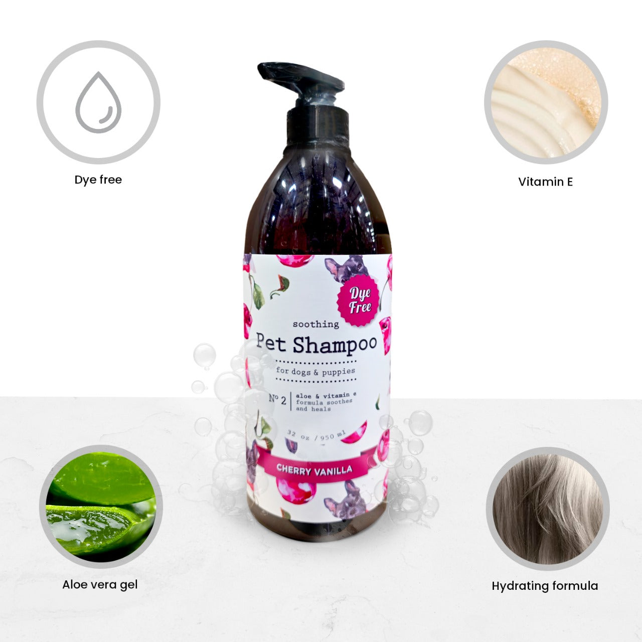 P.T. Supply Co. Soothing Pet Shampoo for Dogs & Puppies – Cherry Vanilla Scent, Aloe & Vitamin E, Gentle & Moisturizing Formula