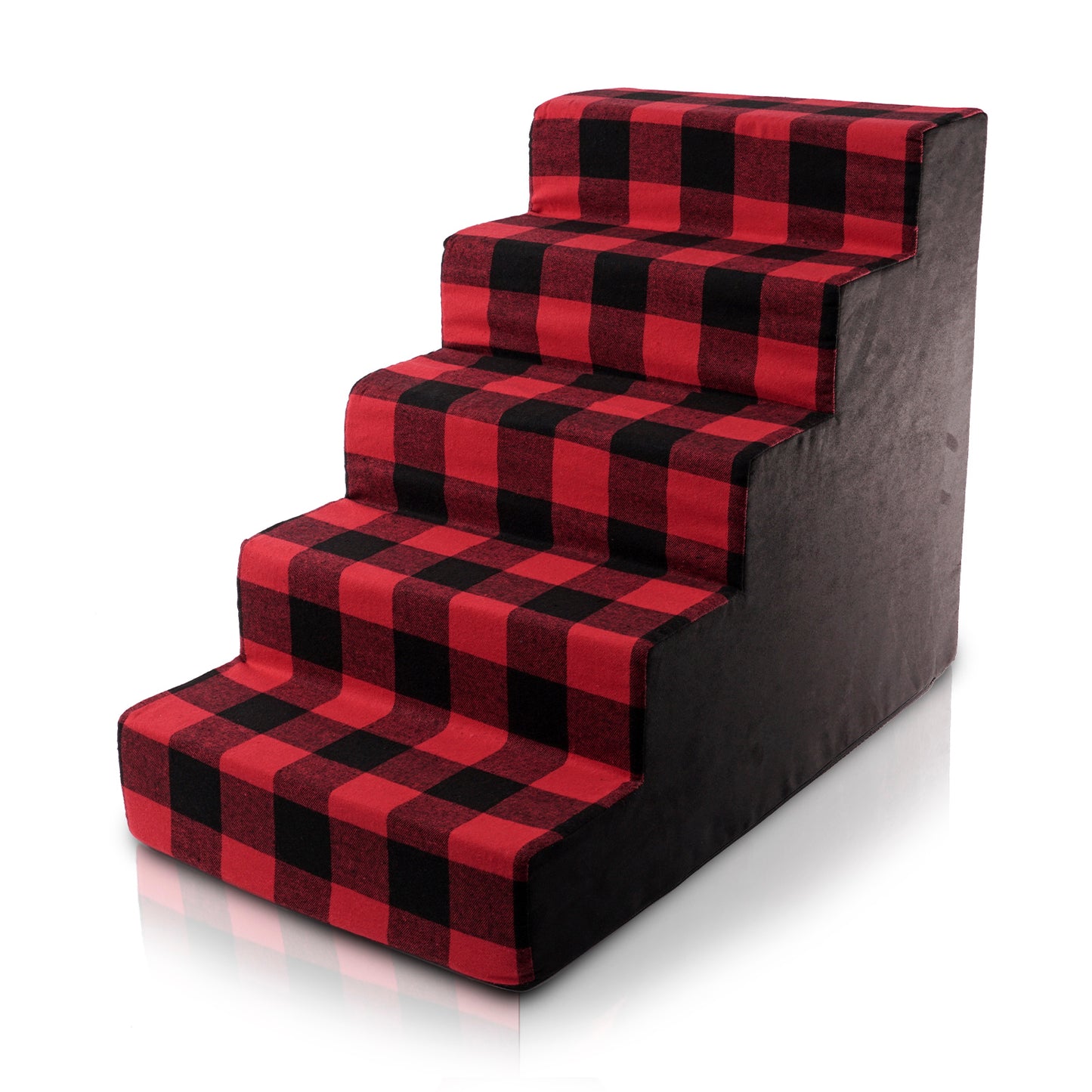 Home Base Dog Steps 5-Step Design, Pet Stairs for Small Dogs and Cats, Ramp for High Beds and Couch, Plaid, Soft, High Density Foam