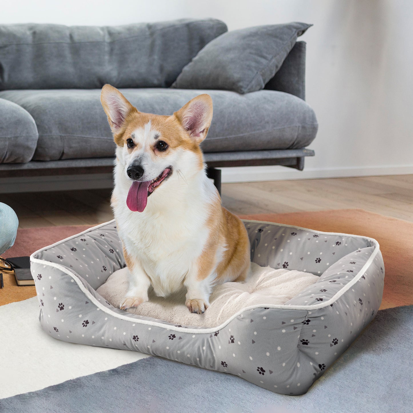 Details Microsuede Pet Bed, Dog Beds for Small Dogs and Cats, Calming Cuddler Bed for Pets with Sides and Plush Center