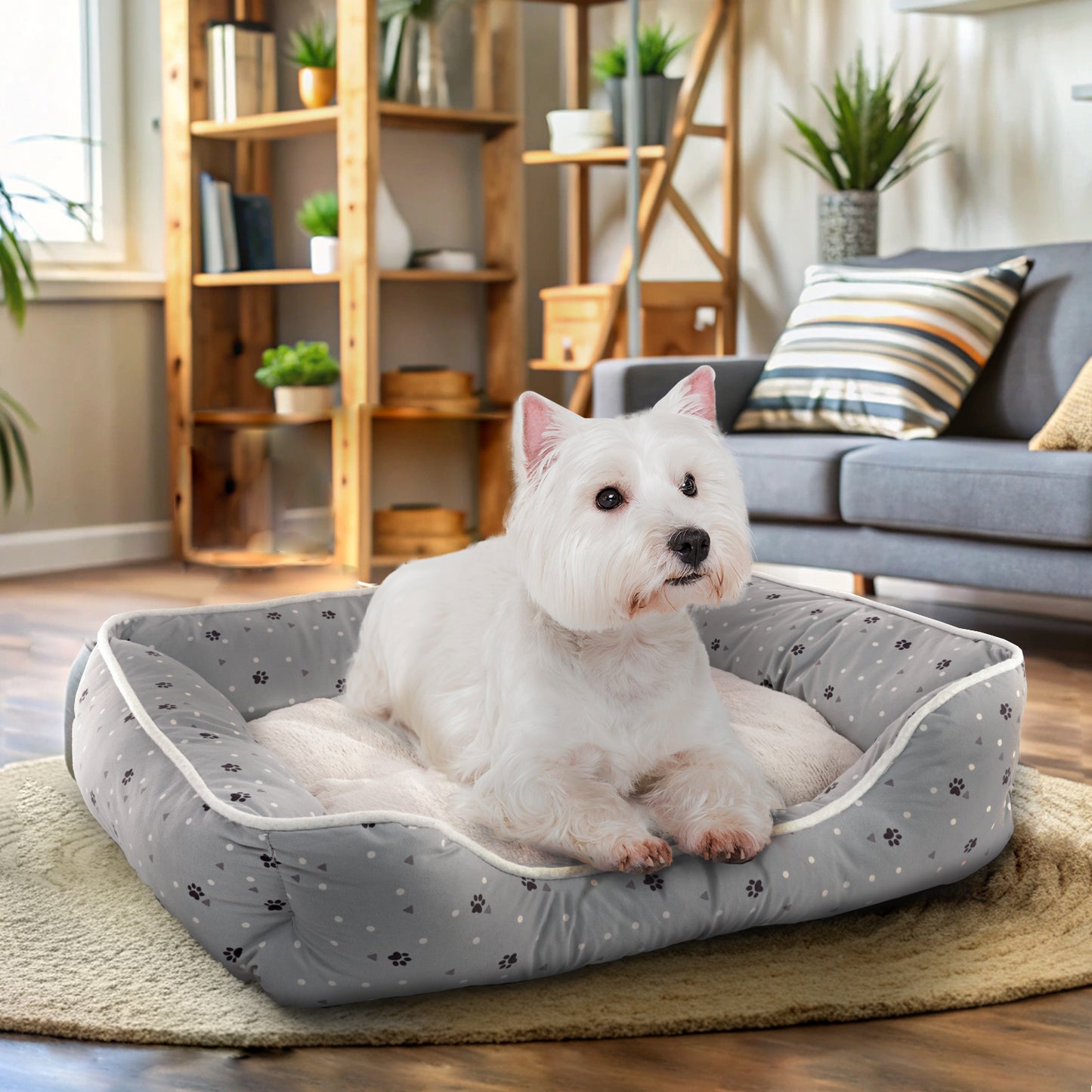 Details Microsuede Pet Bed, Dog Beds for Small Dogs and Cats, Calming Cuddler Bed for Pets with Sides and Plush Center
