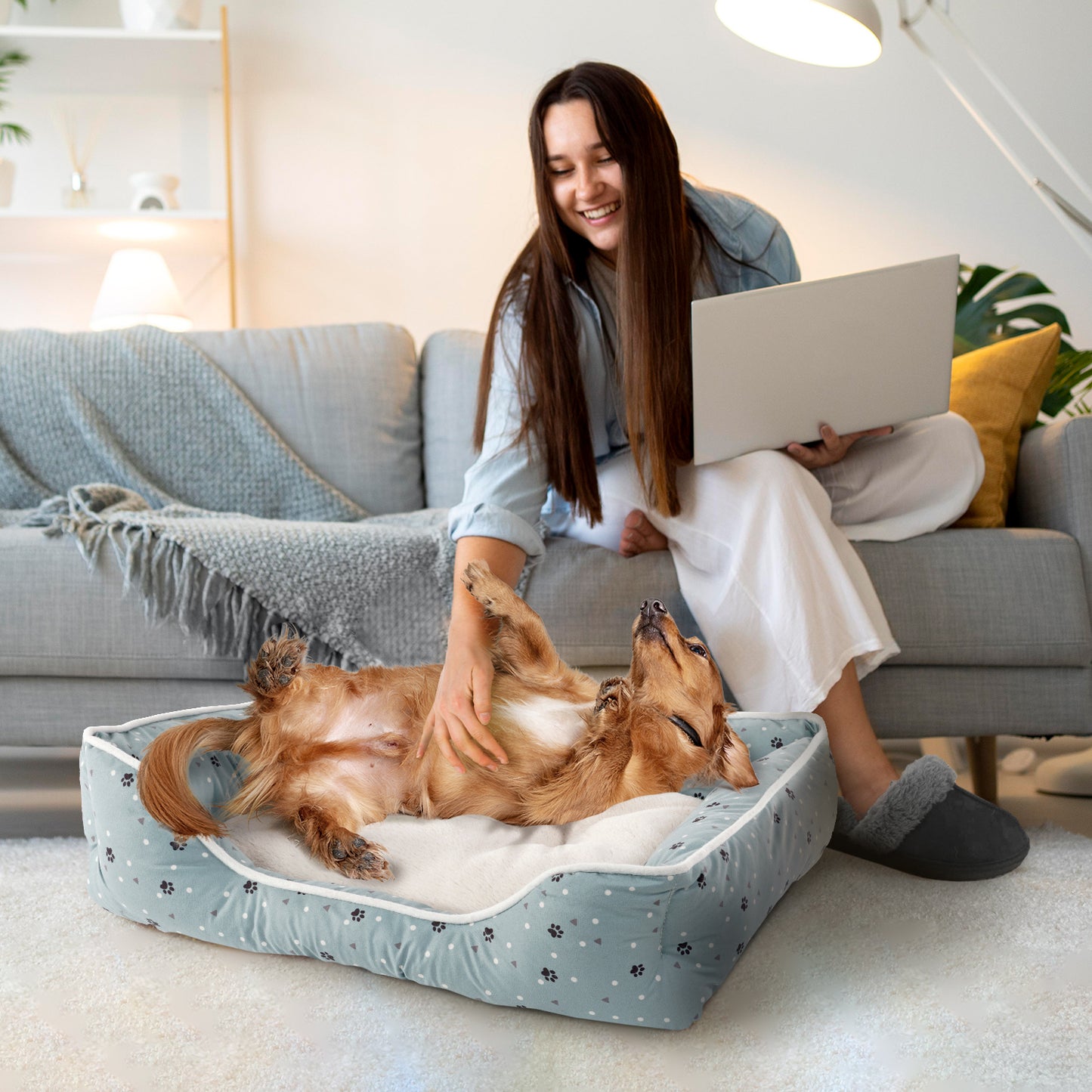 Details Microsuede Pet Bed, Dog Beds for Small Dogs and Cats, Calming Cuddler Bed for Pets with Sides and Plush Center