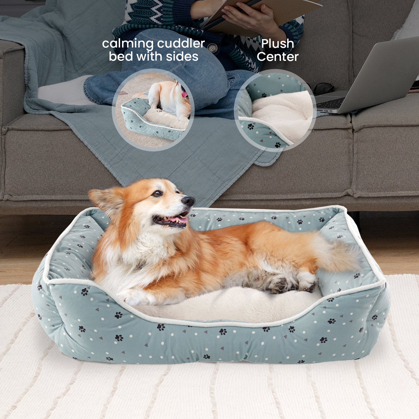 Details Microsuede Pet Bed, Dog Beds for Small Dogs and Cats, Calming Cuddler Bed for Pets with Sides and Plush Center