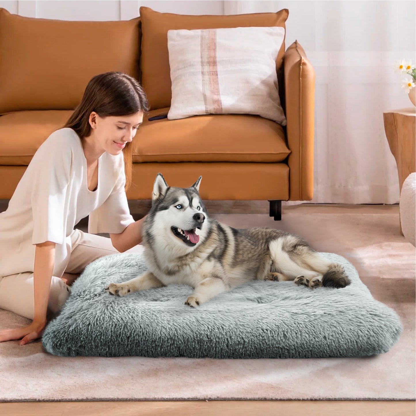 Details Pet Bed Mat, Tufted Plush Eyelash Faux Fur Calming Blanket Carpet Rug Mattress for Cats and Dogs