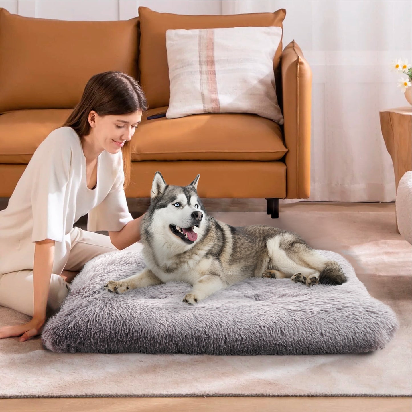 Details Pet Bed Mat, Tufted Plush Eyelash Faux Fur Calming Blanket Carpet Rug Mattress for Cats and Dogs