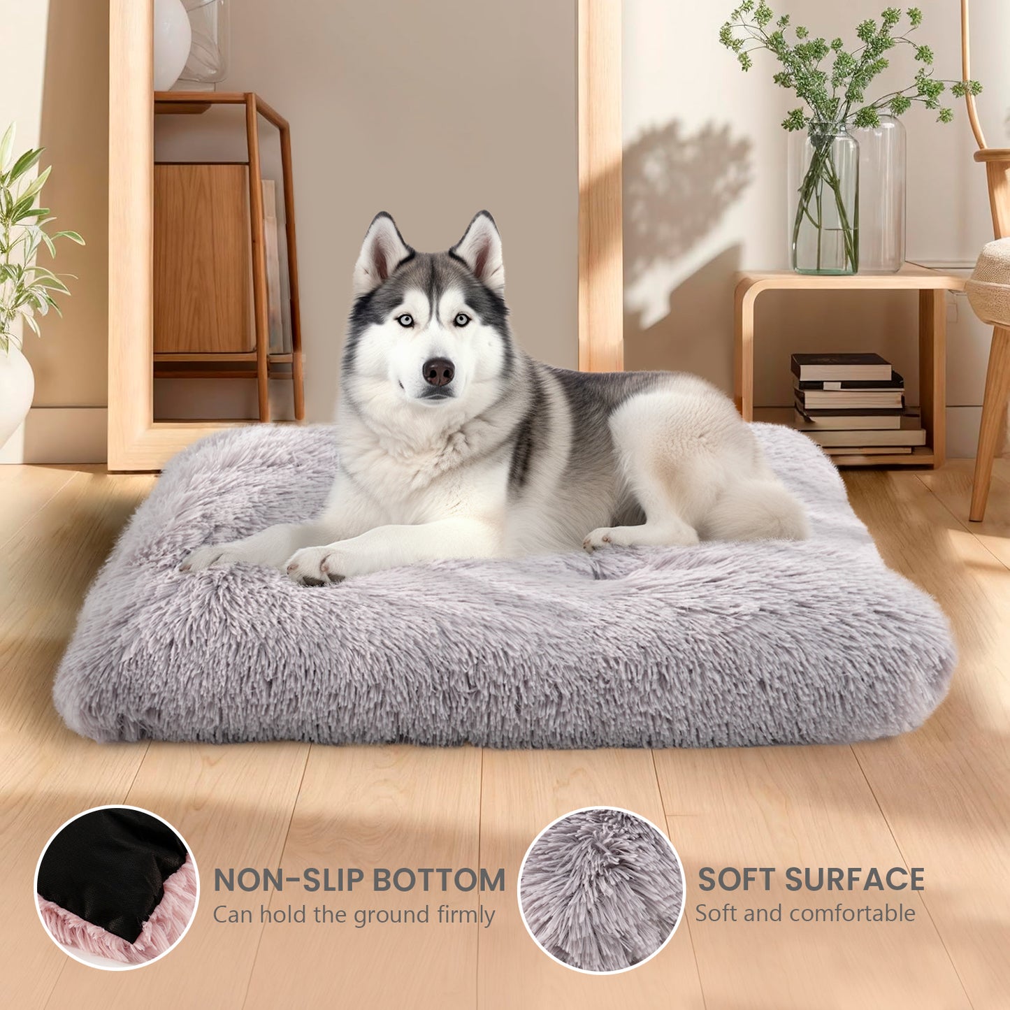 Details Pet Bed Mat, Tufted Plush Eyelash Faux Fur Calming Blanket Carpet Rug Mattress for Cats and Dogs