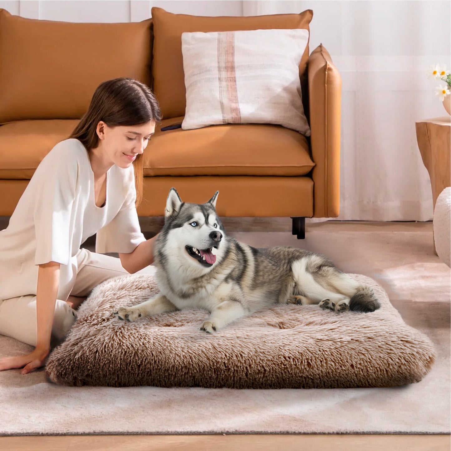 Details Pet Bed Mat, Tufted Plush Eyelash Faux Fur Calming Blanket Carpet Rug Mattress for Cats and Dogs
