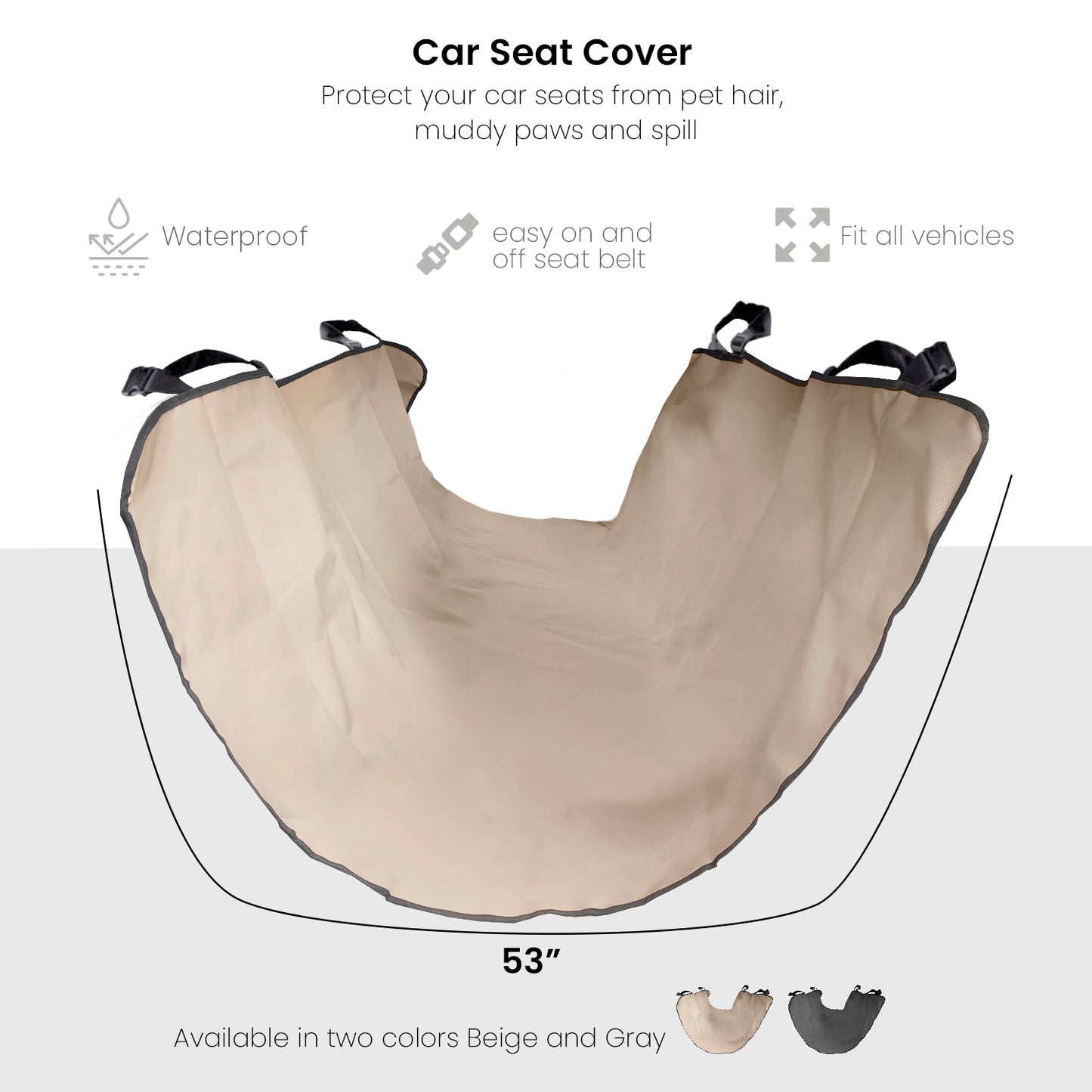 Co-Pilot Dog Car Seat Cover - Pet Hammock for Back Seat, 100% Waterproof, Durable