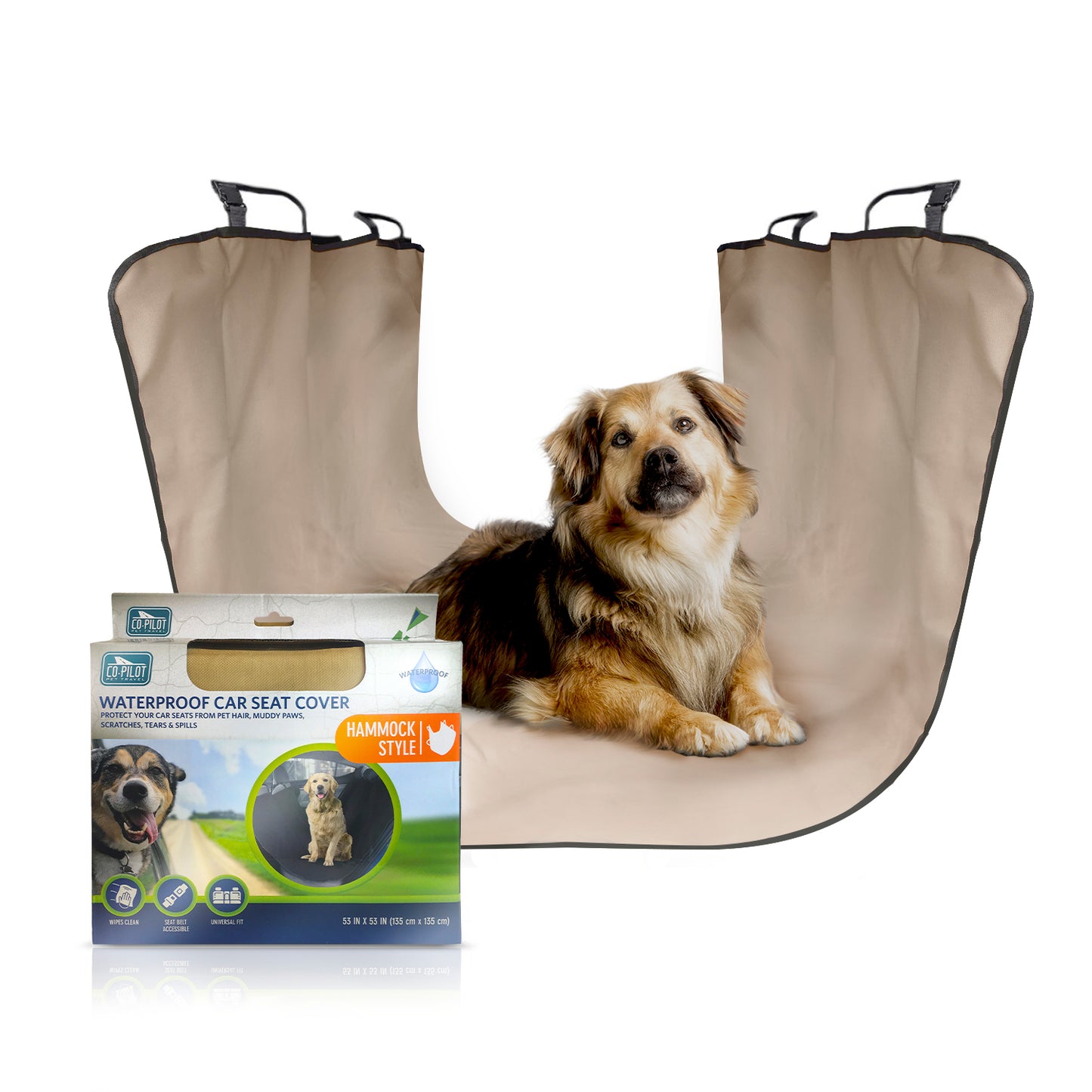 Co-Pilot Dog Car Seat Cover - Pet Hammock for Back Seat, 100% Waterproof, Durable
