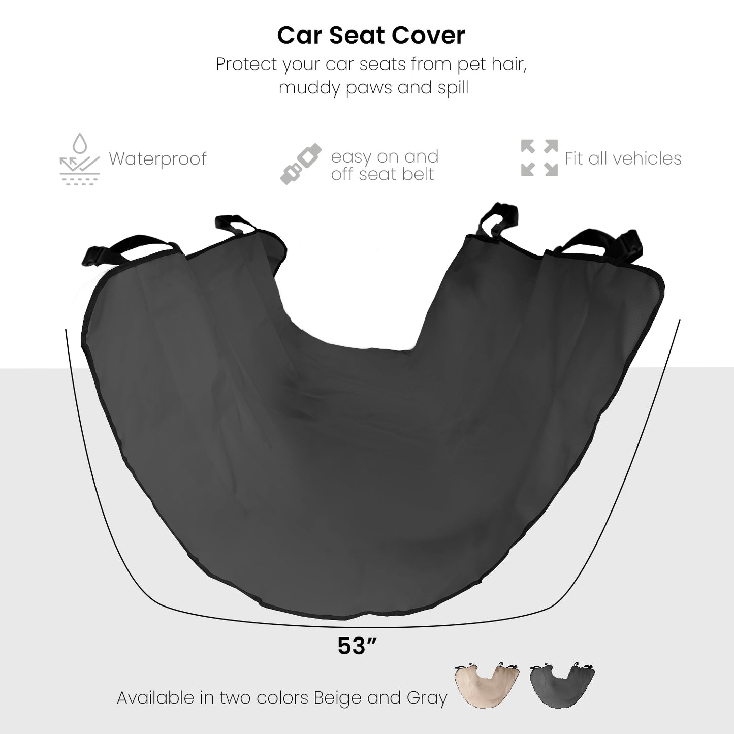 Co-Pilot Dog Car Seat Cover - Pet Hammock for Back Seat, 100% Waterproof, Durable