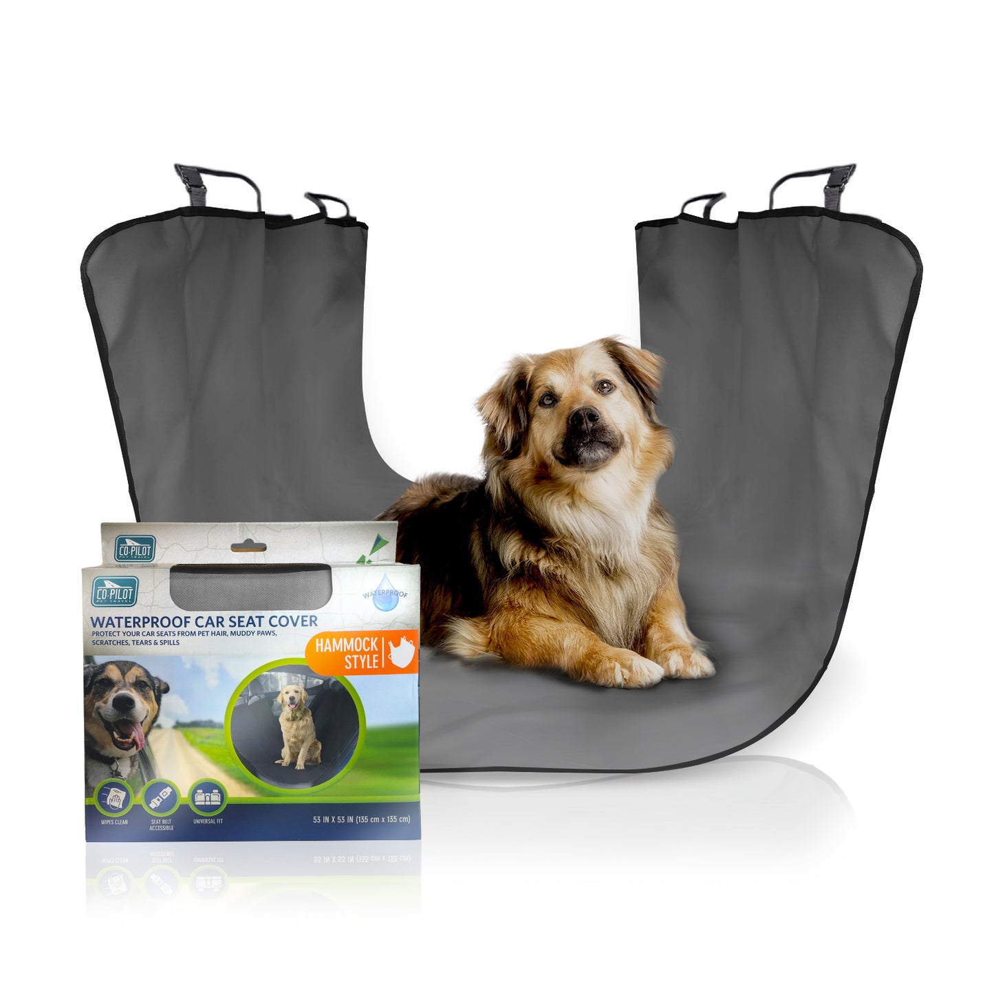 Co-Pilot Dog Car Seat Cover - Pet Hammock for Back Seat, 100% Waterproof, Durable
