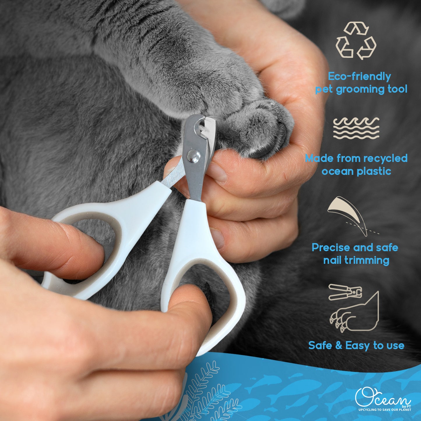 Ocean Plastic by PT Pet Nail Clipper, Eco-Friendly Grooming Tool for Dogs and Cats