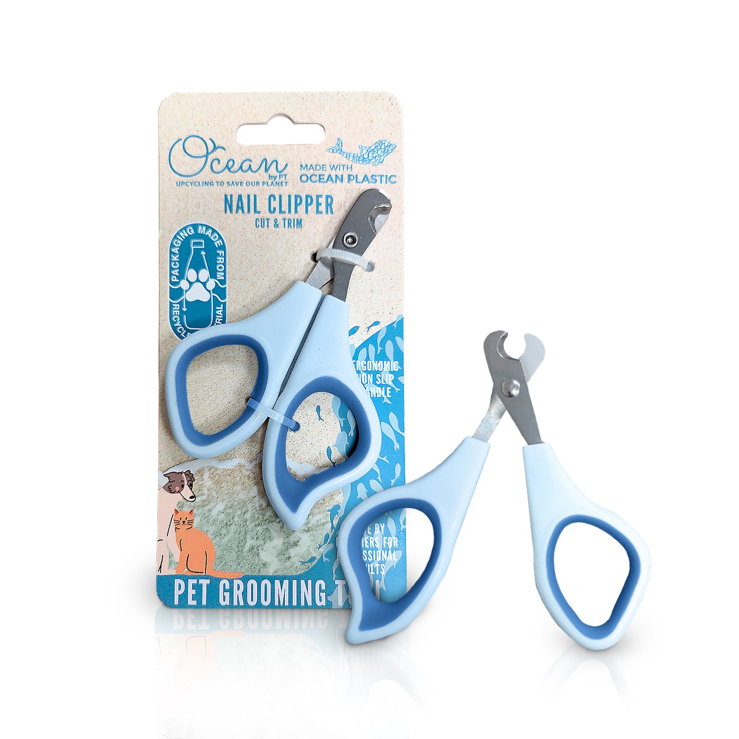 Ocean Plastic by PT Pet Nail Clipper, Eco-Friendly Grooming Tool for Dogs and Cats
