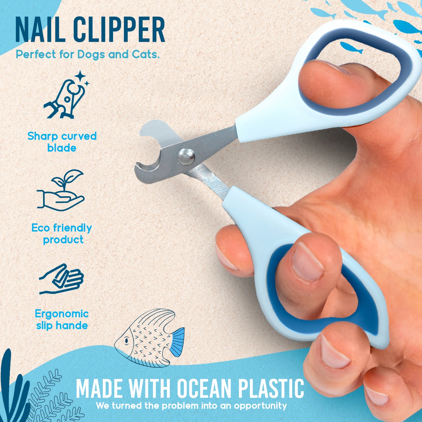 Ocean Plastic by PT Pet Nail Clipper, Eco-Friendly Grooming Tool for Dogs and Cats