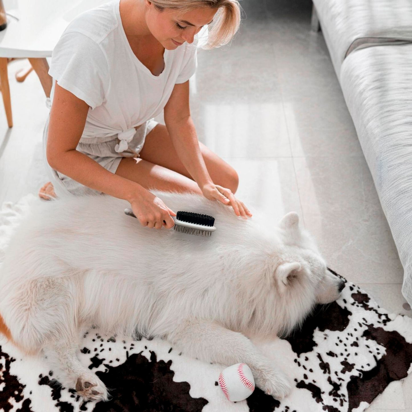 Ocean Plastic by PT Double-Sided Oval Grooming Brush, Eco-Friendly Pet Brush for Dogs and Cats