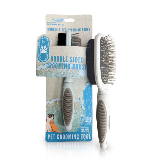Ocean Plastic by PT Double-Sided Oval Grooming Brush, Eco-Friendly Pet Brush for Dogs and Cats